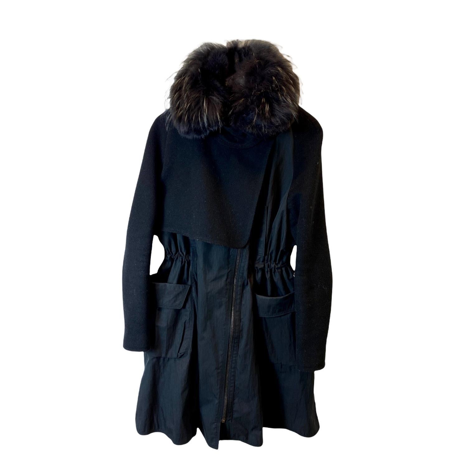 Black 0'2nd for Barney's Long Coat with Rabbit Fur Hood