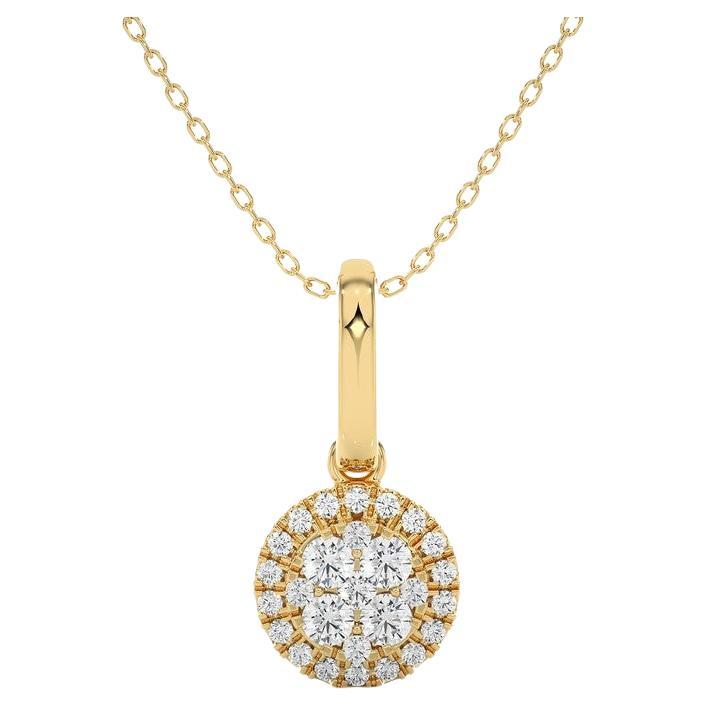 0.3 Carat Diamond Moonlight Round Cluster Pendant in 14K Yellow Gold  For Sale