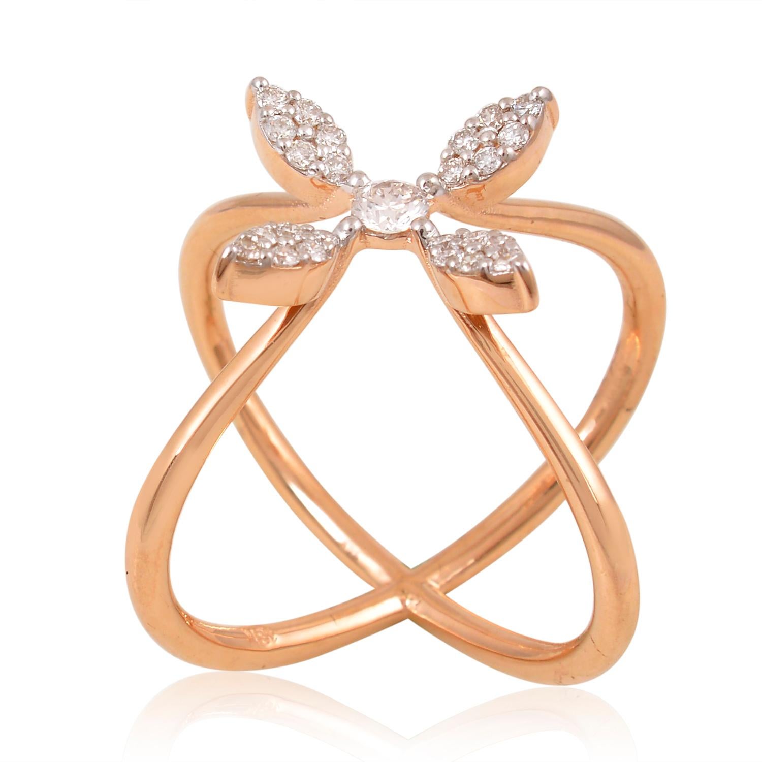 For Sale:  0.3 Carat SI Clarity HI Color Diamond Pave Cross Ring 18 Karat Rose Gold Jewelry 2