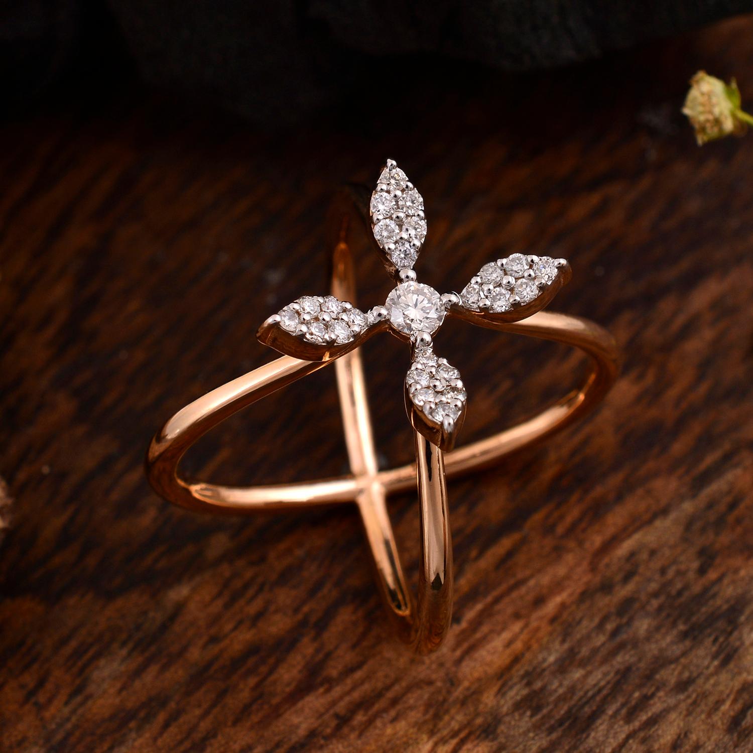 For Sale:  0.3 Carat SI Clarity HI Color Diamond Pave Cross Ring 18 Karat Rose Gold Jewelry 4