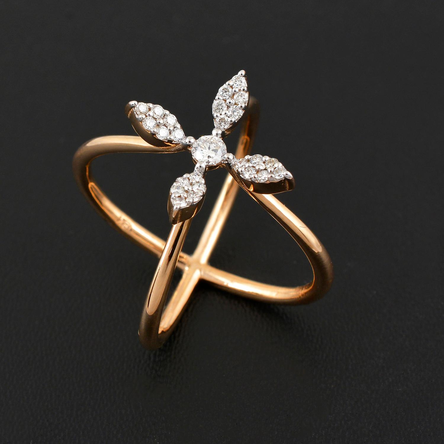 For Sale:  0.3 Carat SI Clarity HI Color Diamond Pave Cross Ring 18 Karat Rose Gold Jewelry 5