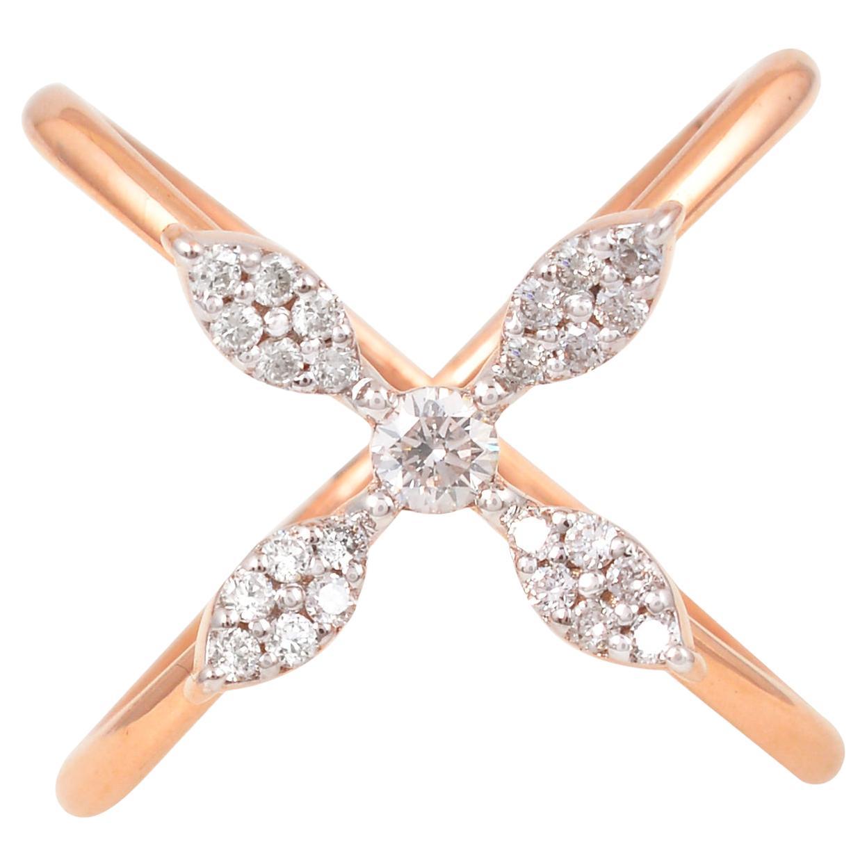 0.3 Carat SI Clarity HI Color Diamond Pave Cross Ring 18 Karat Rose Gold Jewelry