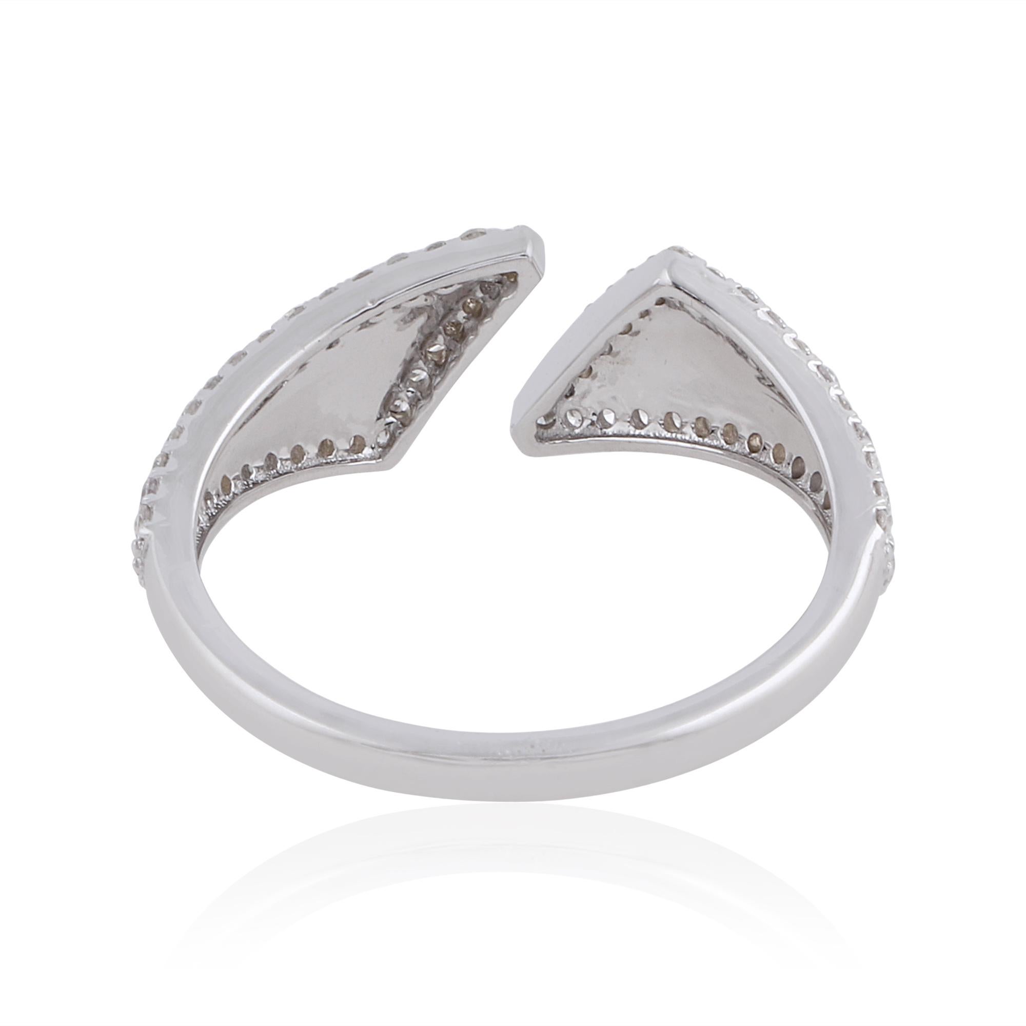Round Cut 0.3 Carat SI Clarity HI Color Diamond White Enamel Cuff Ring 18 Karat White Gold For Sale