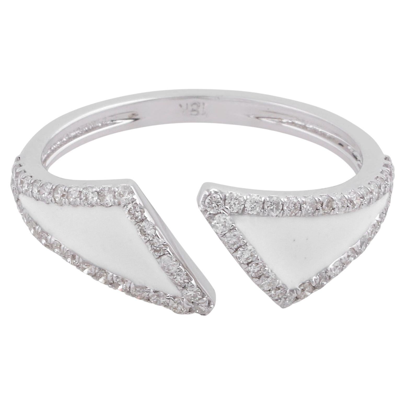 0.3 Carat SI Clarity HI Color Diamond White Enamel Cuff Ring 18 Karat White Gold For Sale