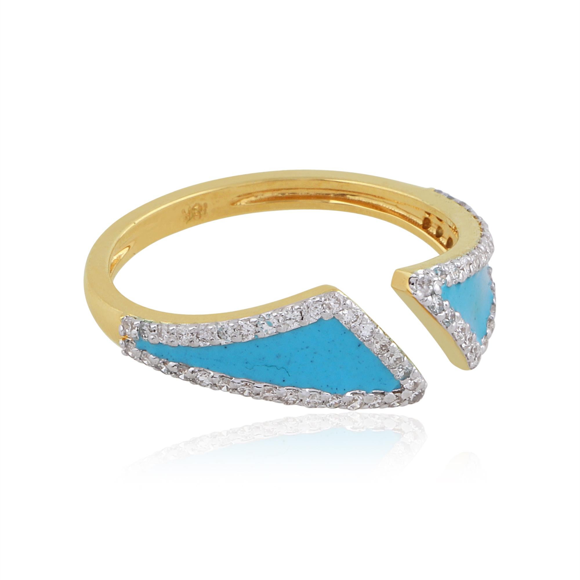 For Sale:  0.3 Carat SI/HI Diamond Turquoise Enamel Spring Ring 18 Karat White Gold Jewelry 2