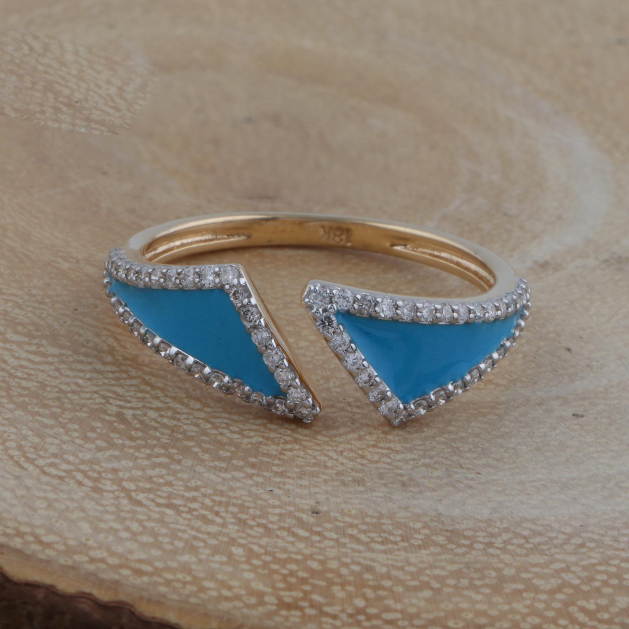 For Sale:  0.3 Carat SI/HI Diamond Turquoise Enamel Spring Ring 18 Karat White Gold Jewelry 4