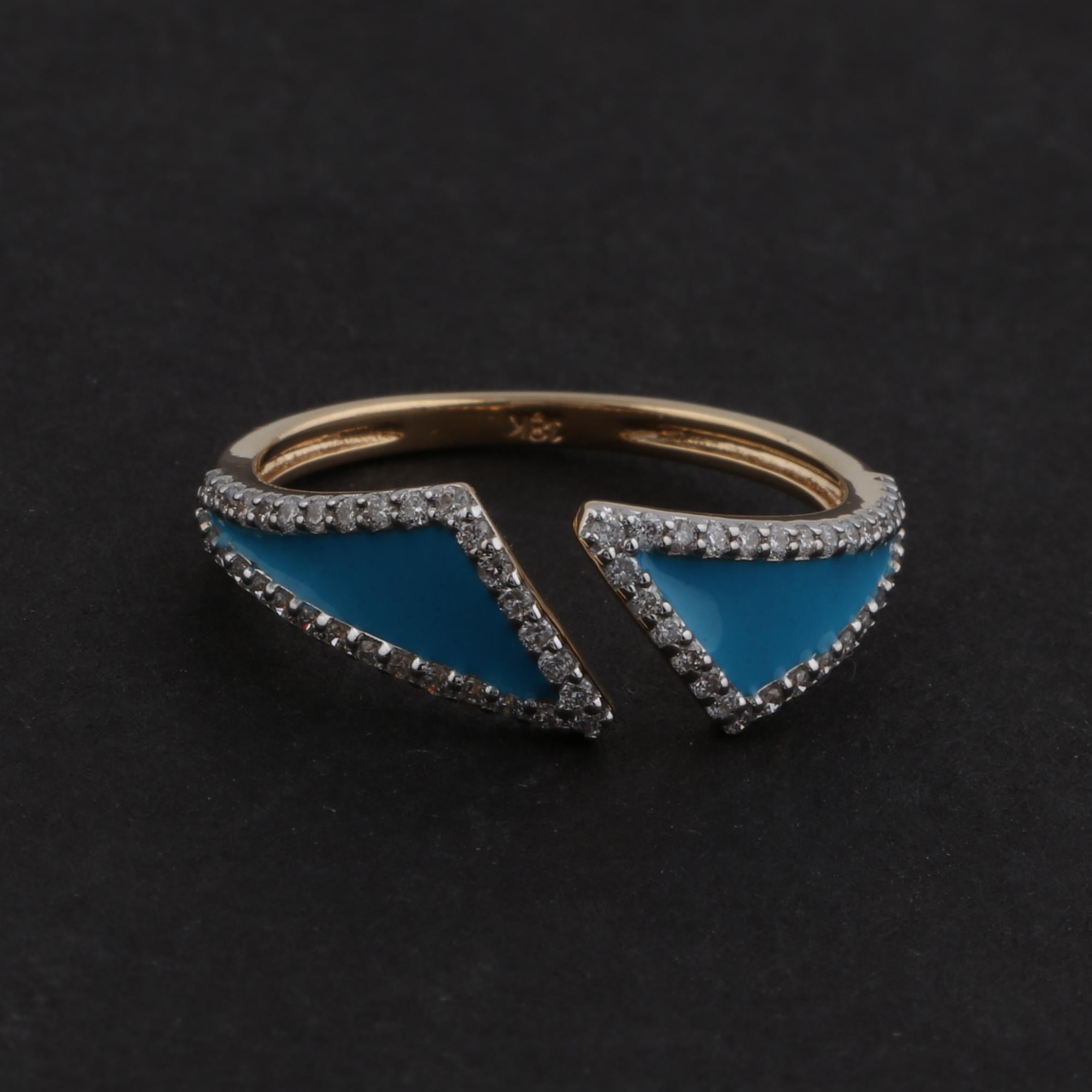 For Sale:  0.3 Carat SI/HI Diamond Turquoise Enamel Spring Ring 18 Karat White Gold Jewelry 5