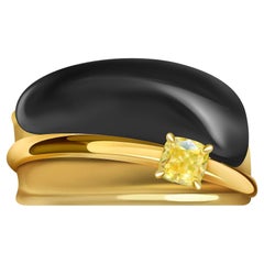 0,3 Karat Gelber Diamant Schwarzer Obsidian-Ring aus 18 Karat Gelbgold