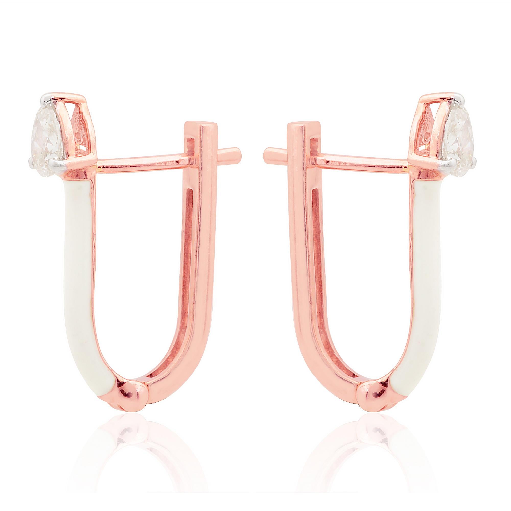 Women's 0.3 Ct SI Clarity HI Color Pear Diamond White Enamel Earrings 10 Karat Rose Gold For Sale