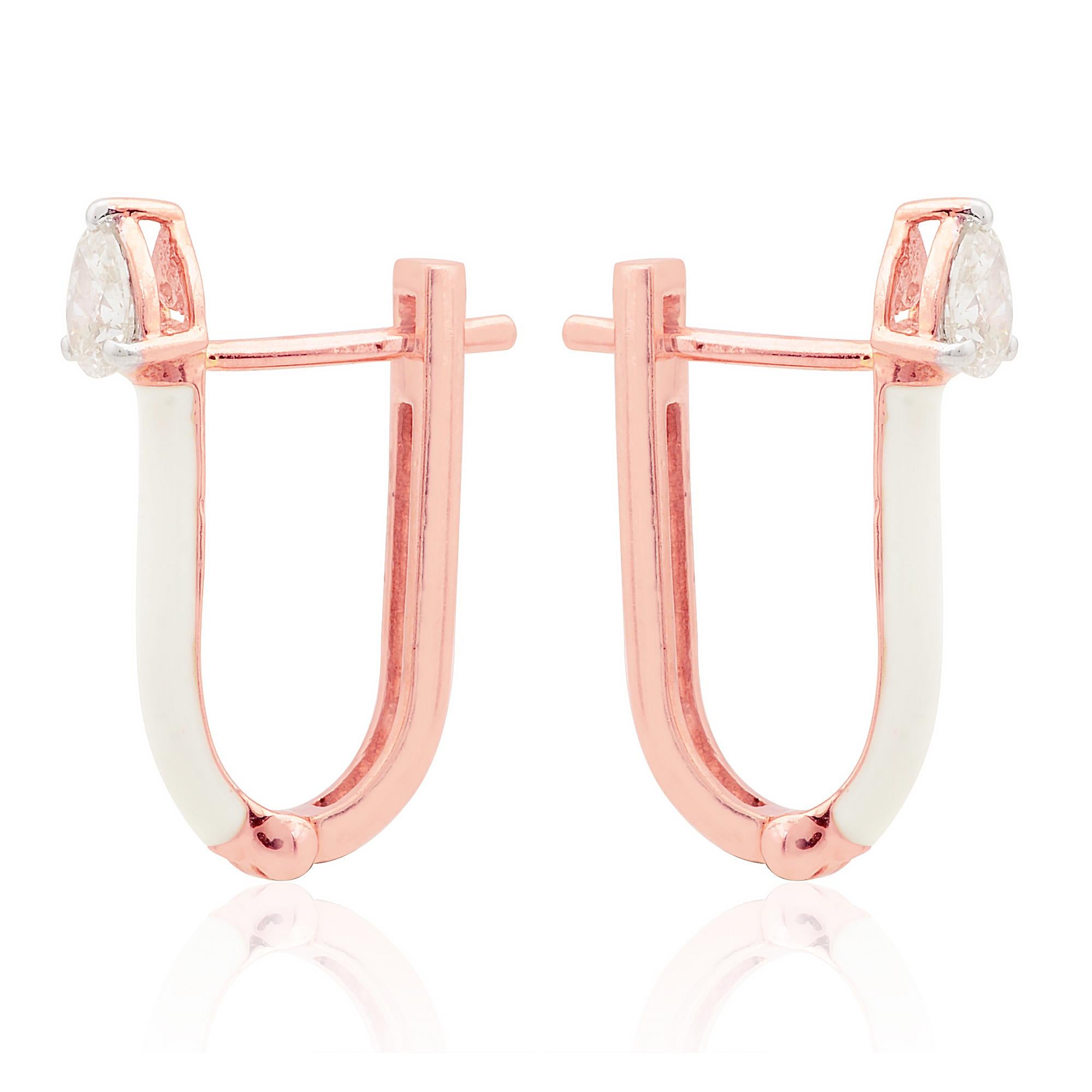 0.3 Ct SI Clarity HI Color Pear Diamond White Enamel Earrings 10 Karat Rose Gold In New Condition For Sale In Diera, Dubai