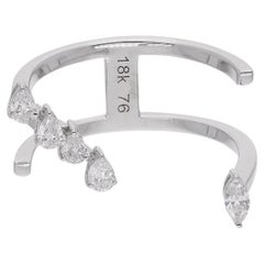 0.3 Ct. SI Clarity HI Color Pear Marquise Diamond Cuff Ring 18 Karat White Gold