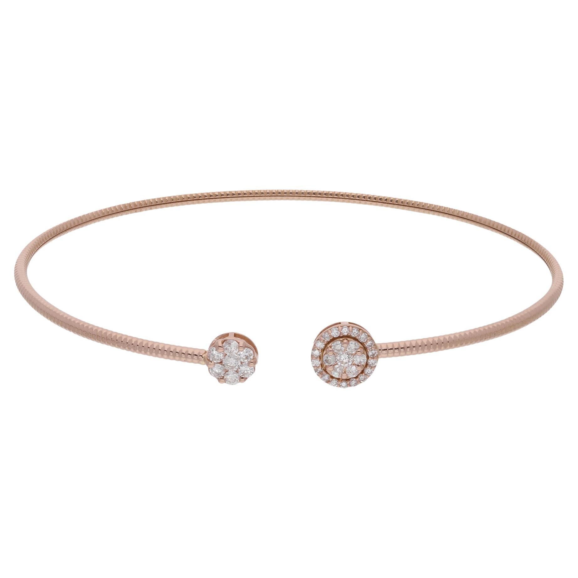 0.3 Ct SI Clarity HI Color Round Diamond Cuff Bangle Bracelet 18 Karat Rose Gold