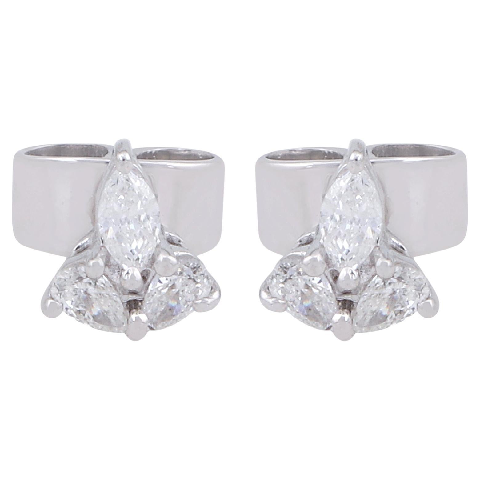 0.3 Ct SI/HI Pear & Marquise Diamond Stud Earrings 18 Karat White Gold Jewelry