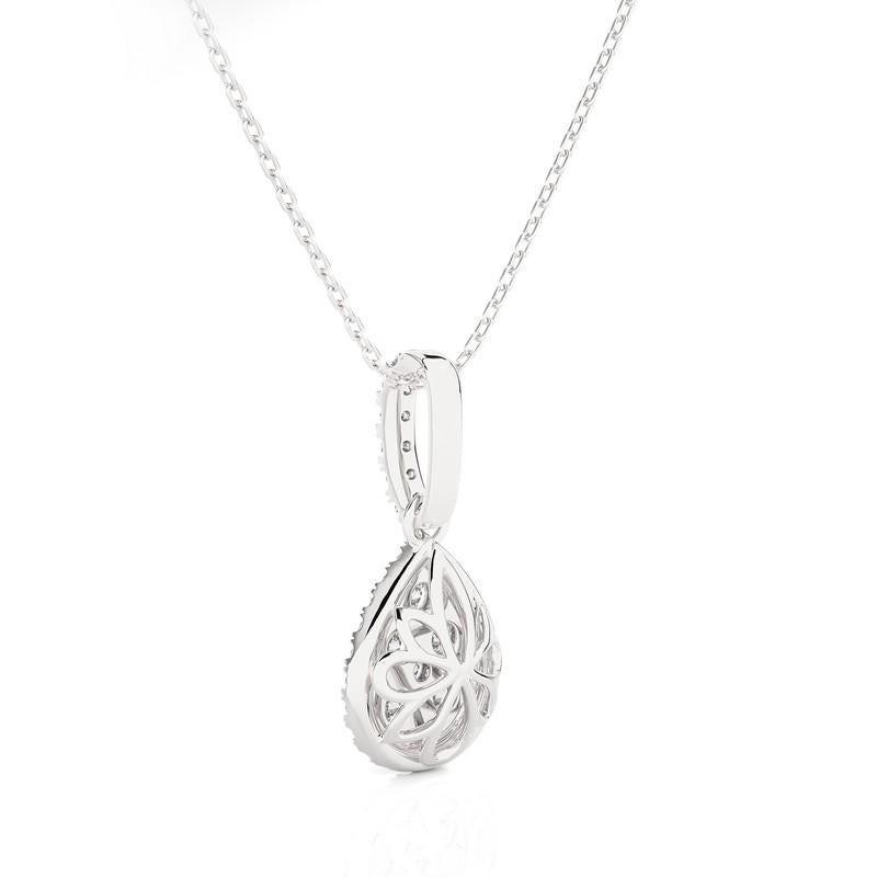 Elegance and sophistication converge in our Moonlight Pear Cluster Pendant, a stunning creation in 14K white gold weighing 0.83 grams. This pendant is a true marvel, with a total carat weight of 0.3 carats, featuring 34 exquisite diamonds artfully