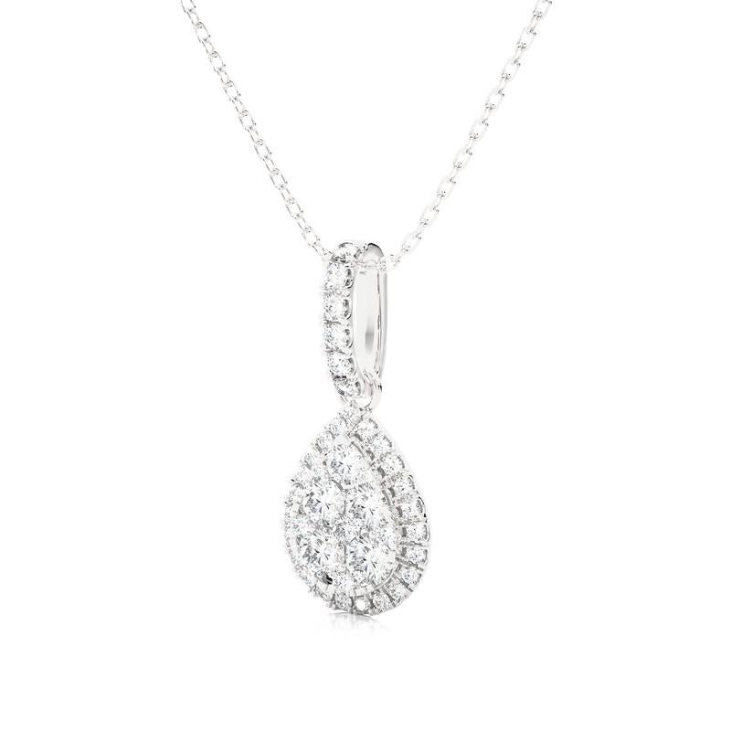 Round Cut 0.3 ctw Diamond Moonlight Pear Cluster Pendant in 14K White Gold For Sale