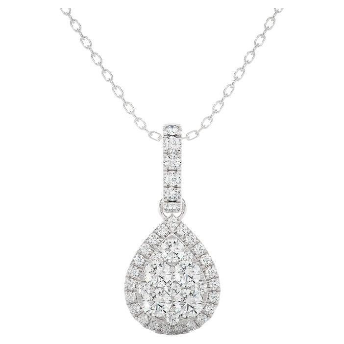 0.3 ctw Diamond Moonlight Pear Cluster Pendant in 14K White Gold For Sale