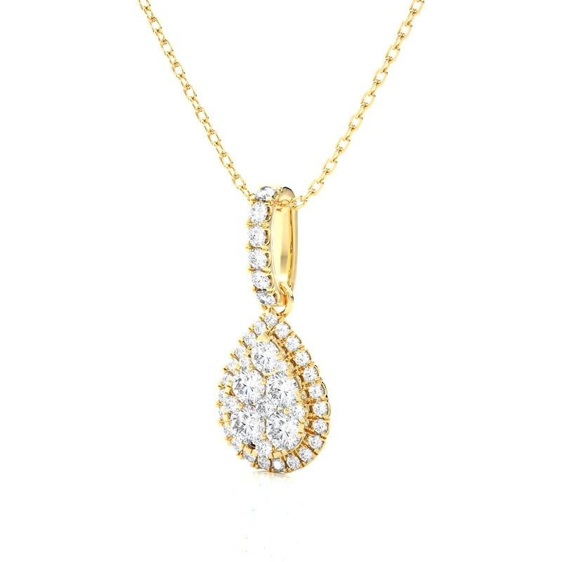 Round Cut 0.3 ctw Diamond Moonlight Pear Cluster Pendant in 14K Yellow Gold For Sale