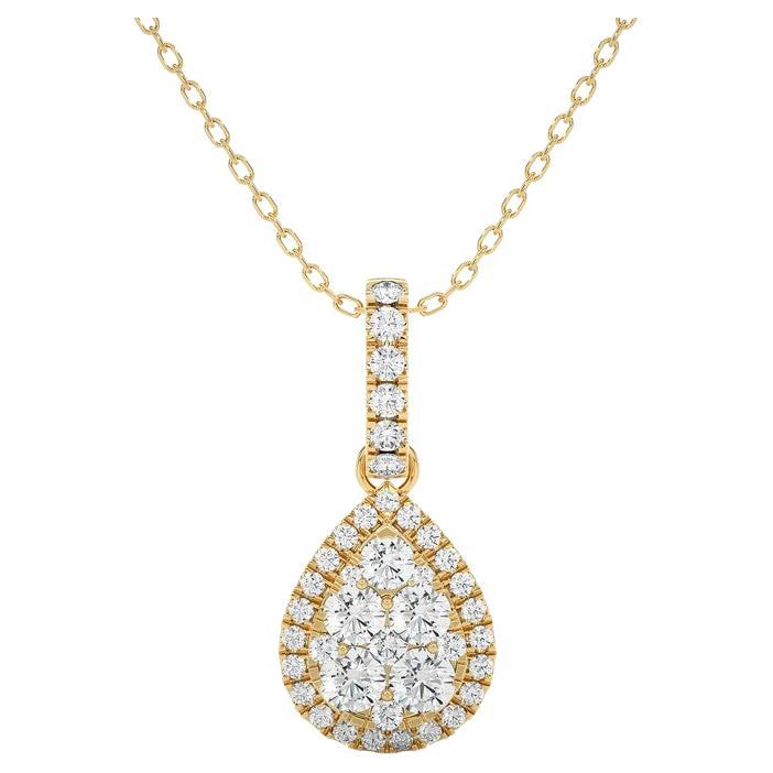 0.3 ctw Diamond Moonlight Pear Cluster Pendant in 14K Yellow Gold For Sale
