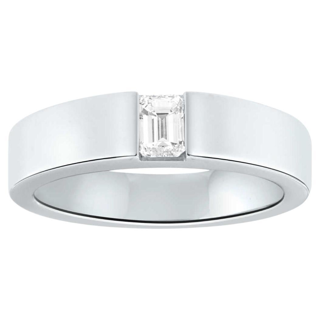 Bague en or blanc 18 carats 0,30 carat avec diamant taille émeraude pour homme