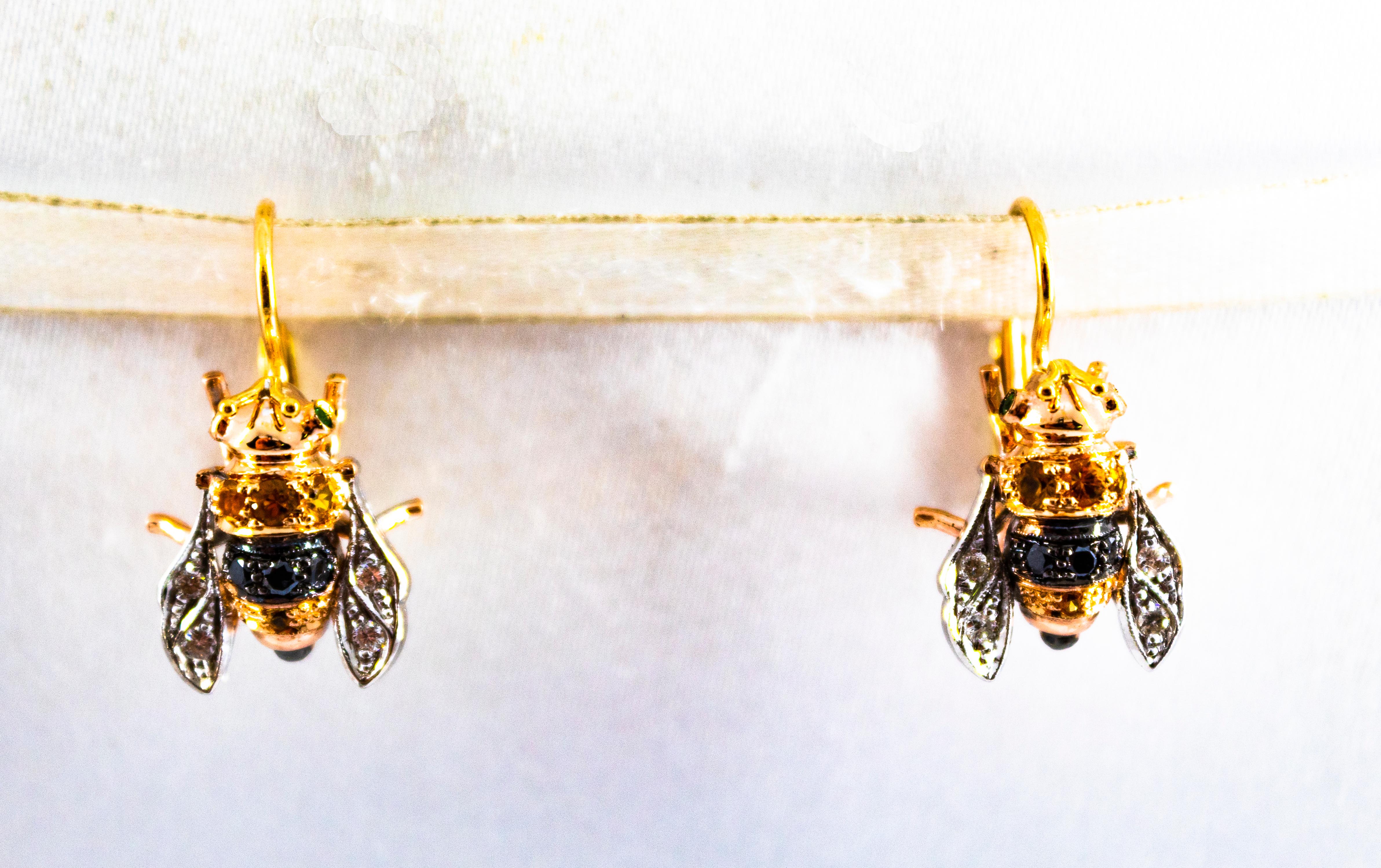 Boucles d'oreilles à levier en forme d'abeilles en or jaune avec diamants de 0,30 carat et saphir jaune 0,35 carat Unisexe en vente