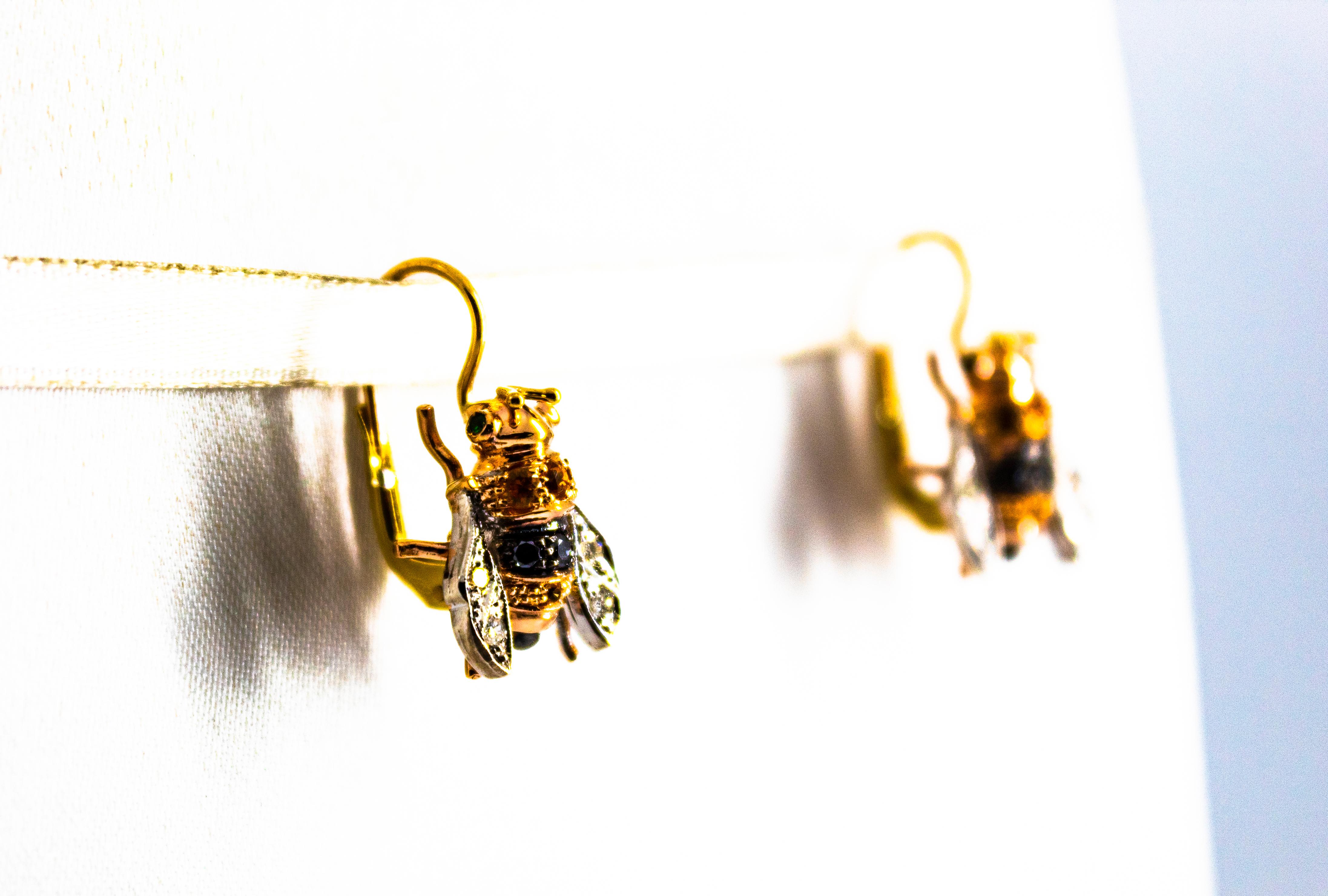 Boucles d'oreilles à levier en forme d'abeilles en or jaune avec diamants de 0,30 carat et saphir jaune 0,35 carat en vente 1