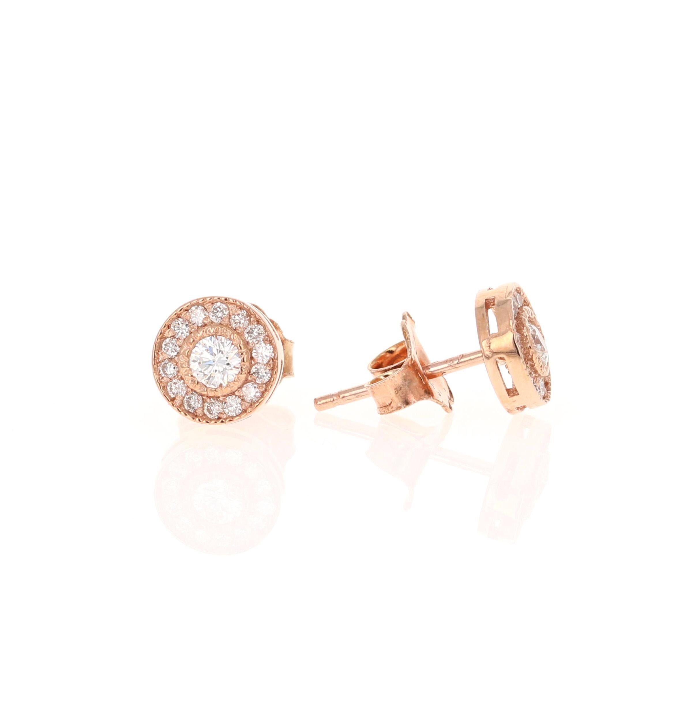 Contemporary 0.30 Carat Diamond 14 Karat Rose Gold Earrings For Sale