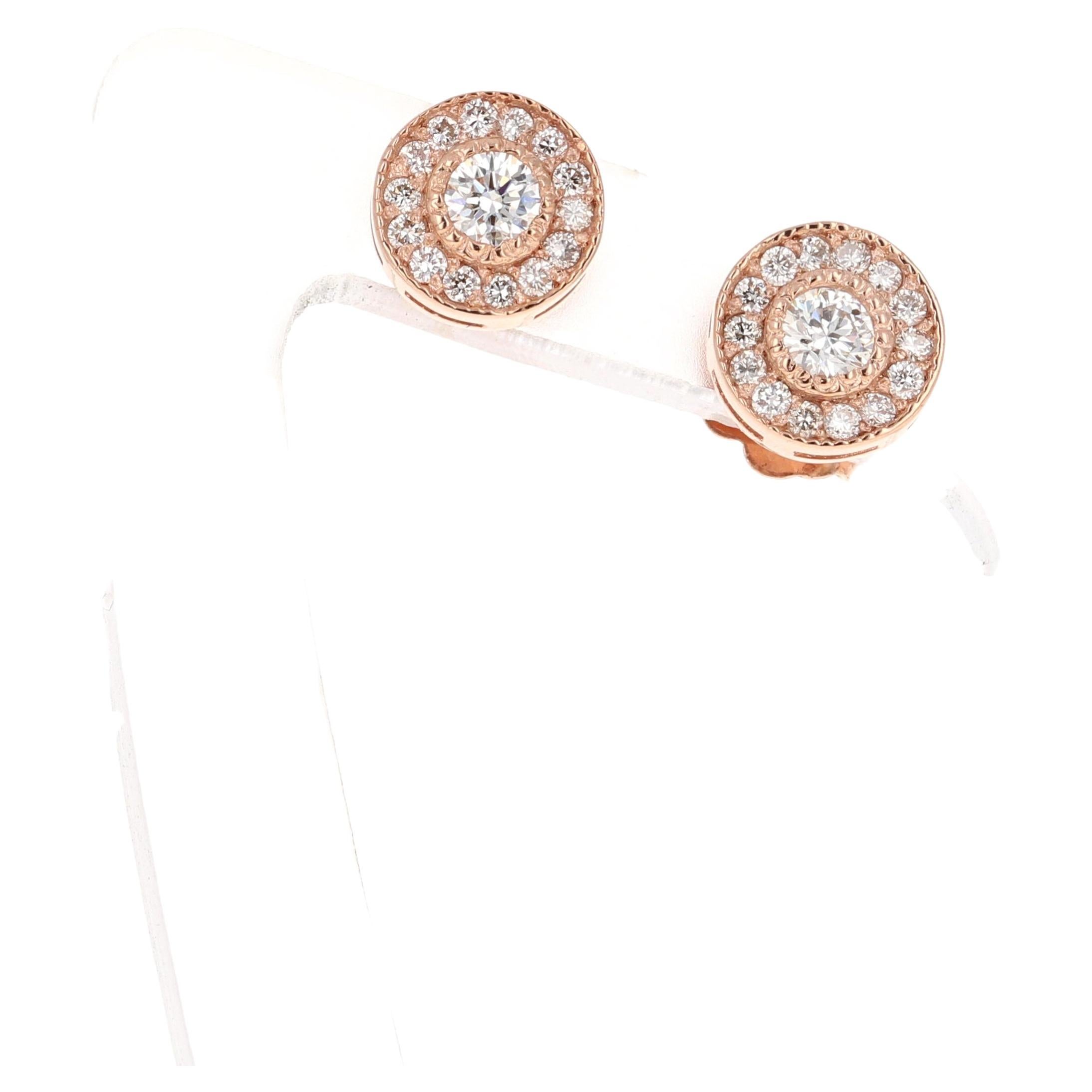Boucles d'oreilles en or rose 14 carats avec diamants de 0,30 carat