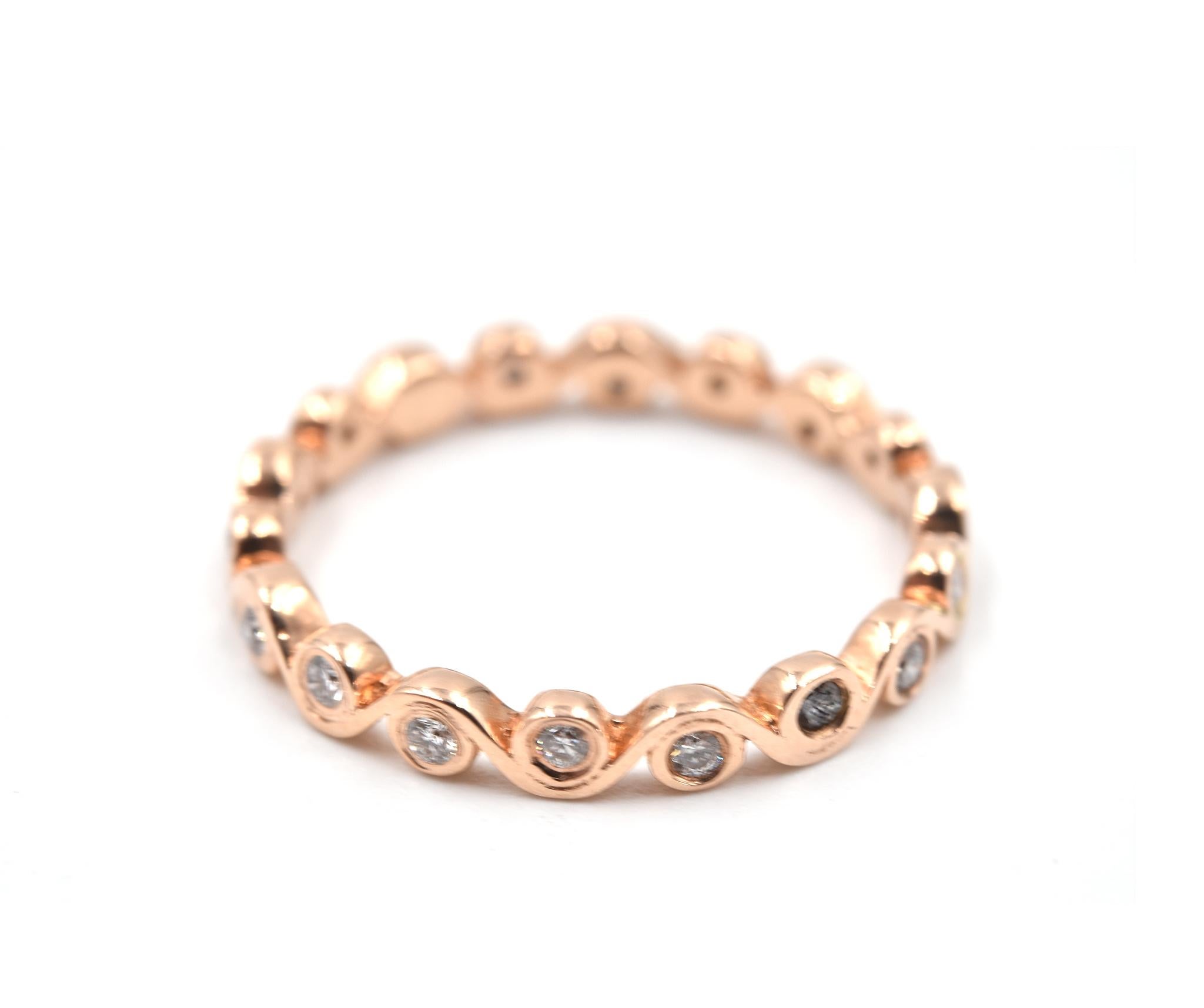 Round Cut 0.30 Carat Diamond 14 Karat Rose Gold Swirl Style Eternity Band For Sale