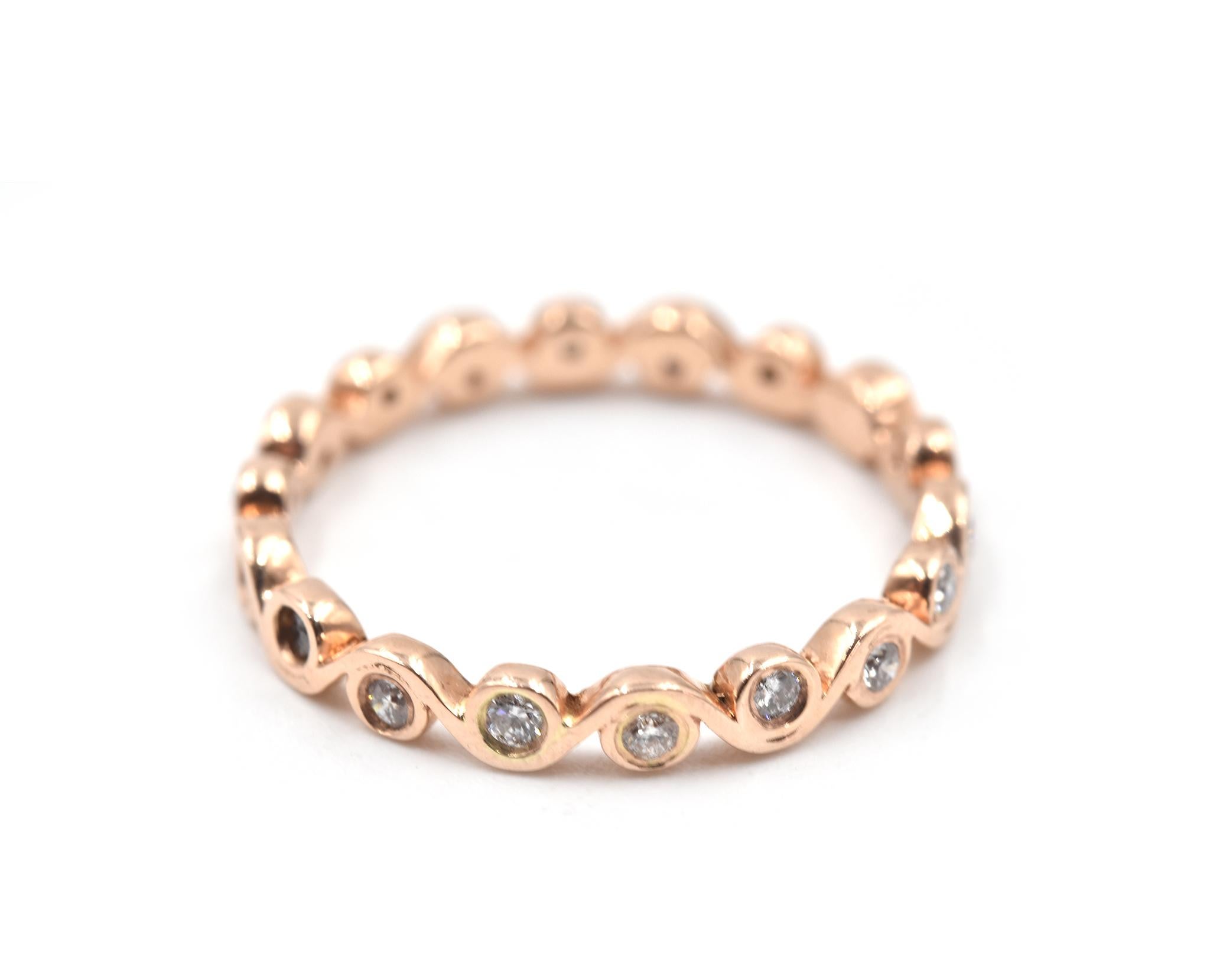 0.30 Carat Diamond 14 Karat Rose Gold Swirl Style Eternity Band In Excellent Condition For Sale In Scottsdale, AZ
