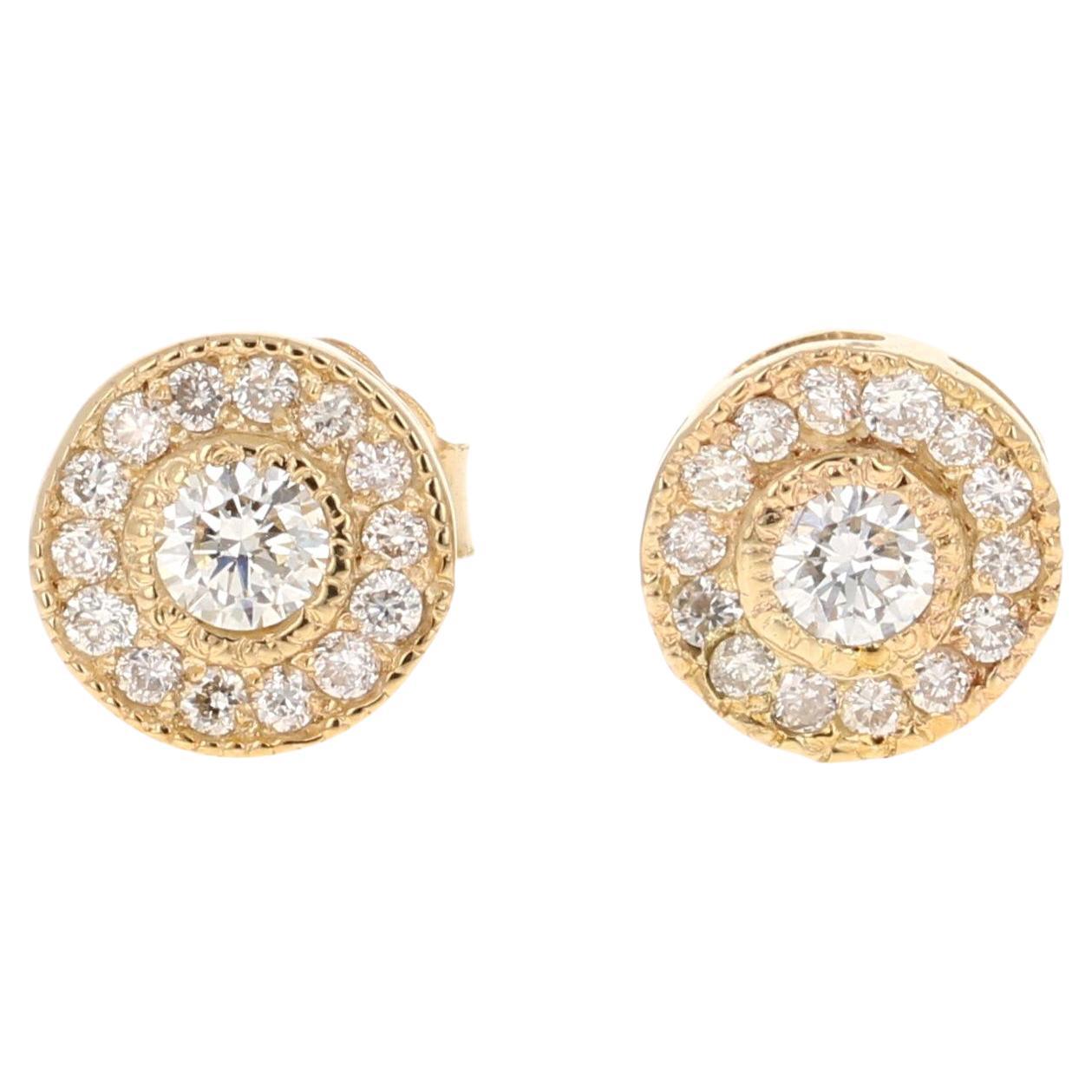 0.30 Carat Diamond 14 Karat Yellow Gold Earrings For Sale