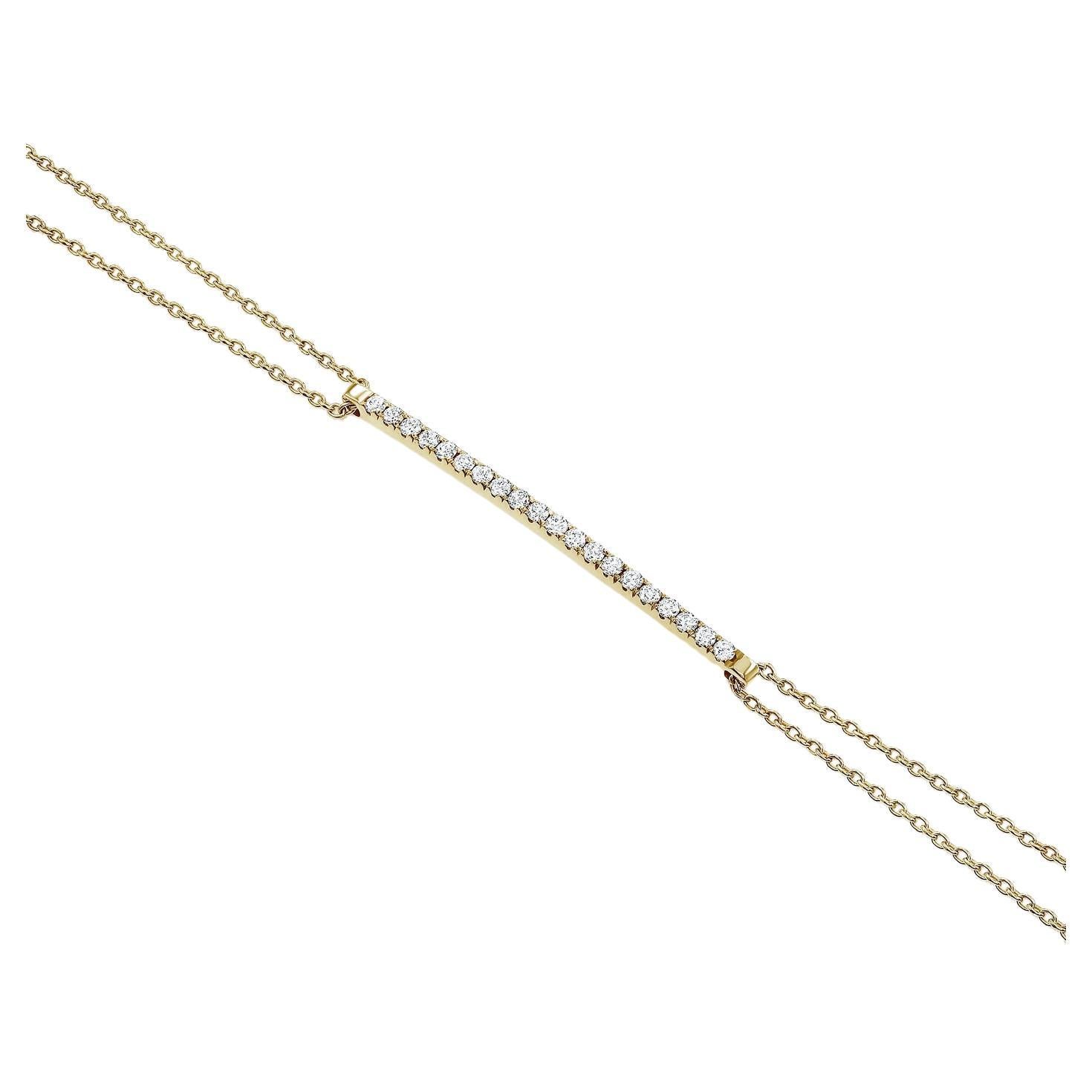 0.30 Carat Diamond Bar Double Chain Bracelet in 14K Yellow Gold, Shlomit Rogel For Sale