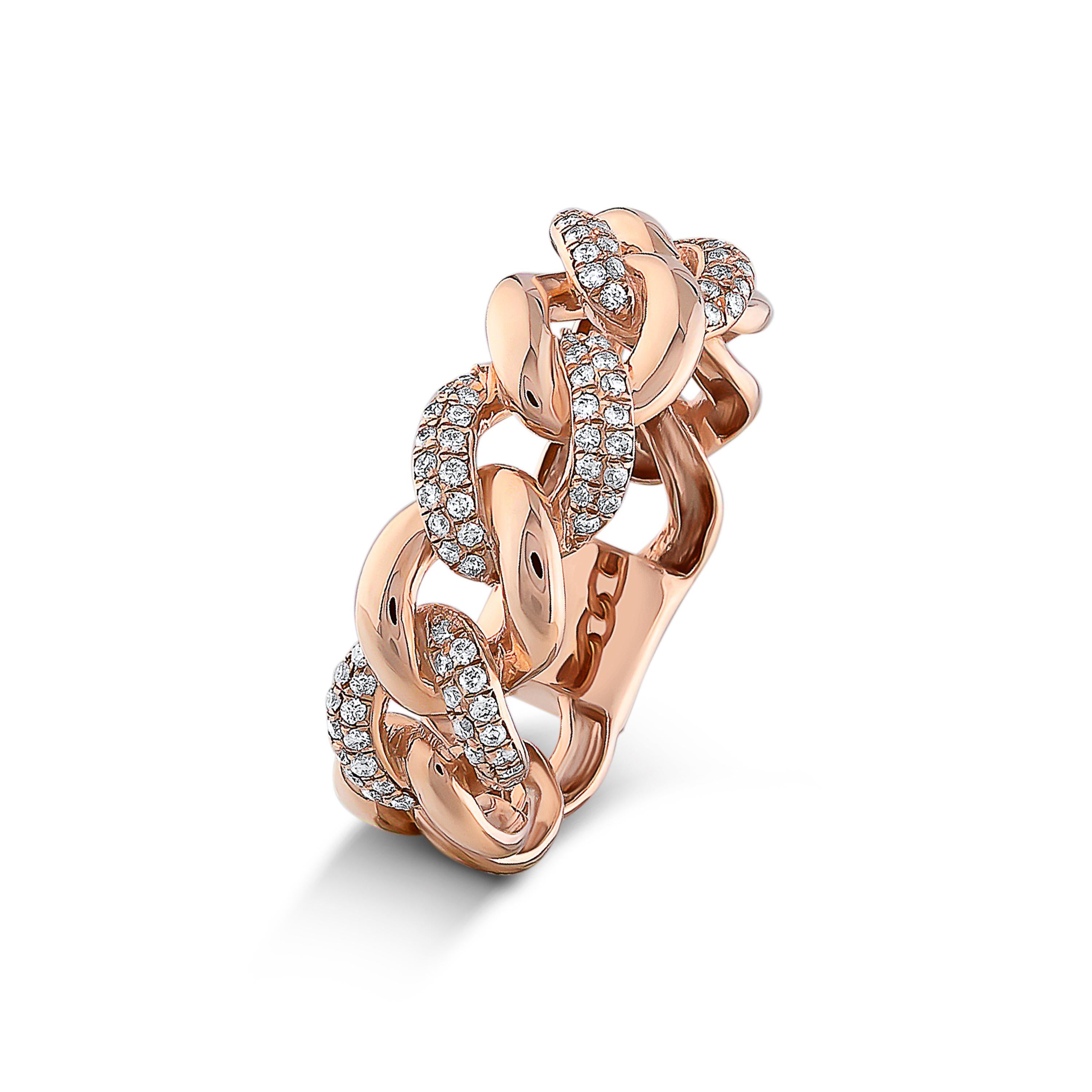 A fine and impressive 0,30-carat round diamond Cuban ring set in 18K Rose Gold.
The rose gold ring weighs 7,21 Grams.
The diamond color is F/G, and the quality is VS.
The diamond ring is made to order, which means after receiving the order, we will