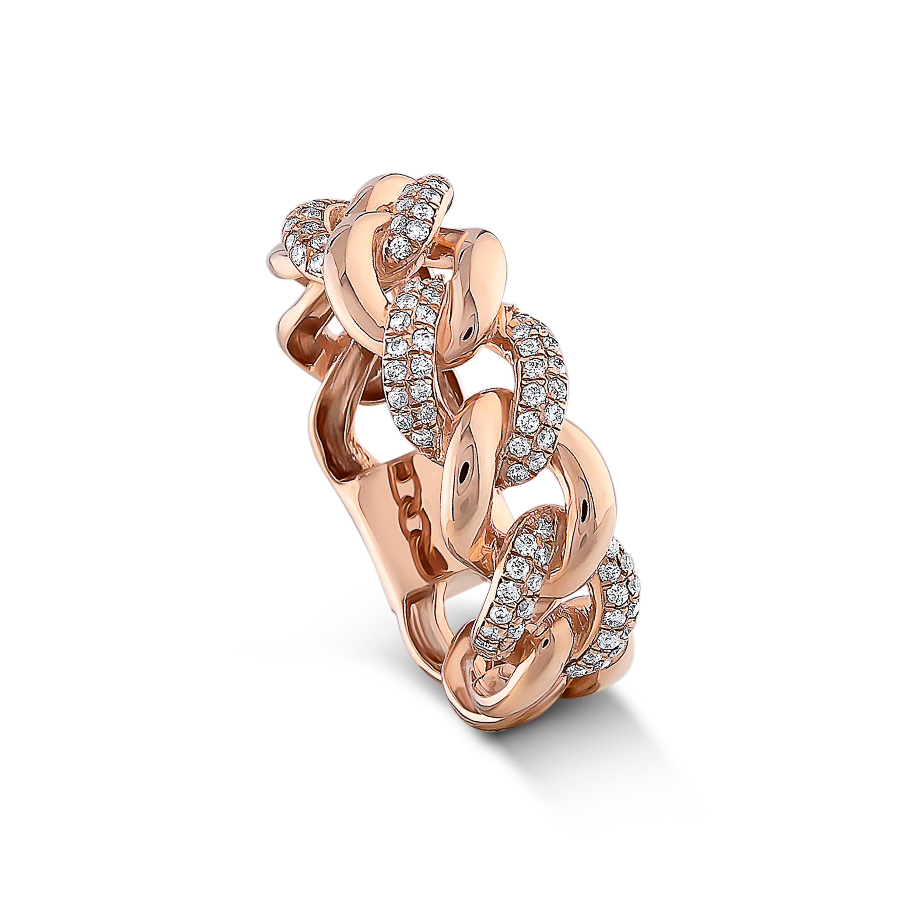 A fine and impressive 0.30-carat round diamond Cuban ring set in 18K Rose Gold.
The rose gold ring weighs 7,21 Grams.
The diamond color is F/G, and the quality is VS.
The diamond ring is made to order, which means after receiving the order, we will