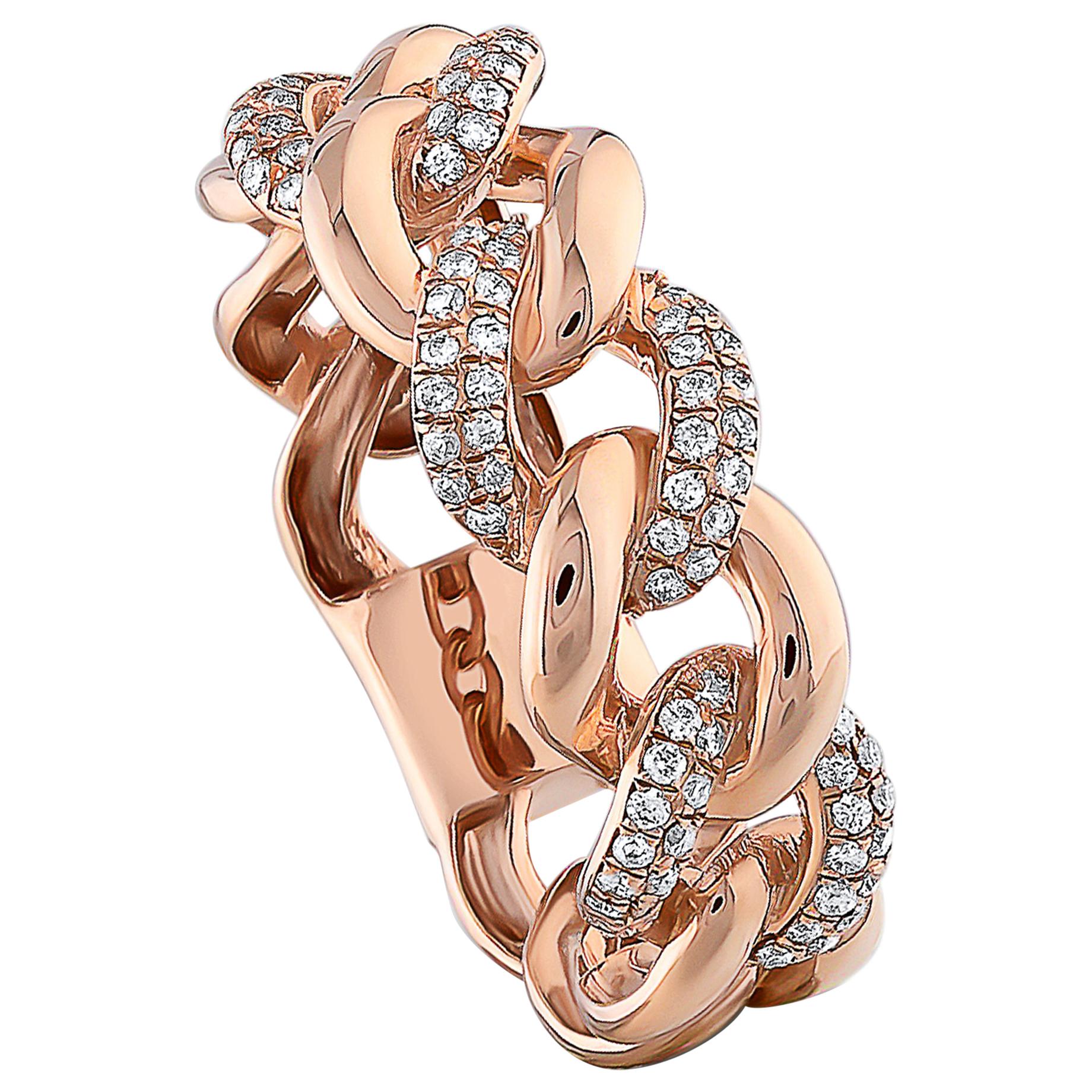 0.30 Carat Diamond Cuban Ring 18K Rose Gold Fashion Ring Round Cut Diamond Ring For Sale