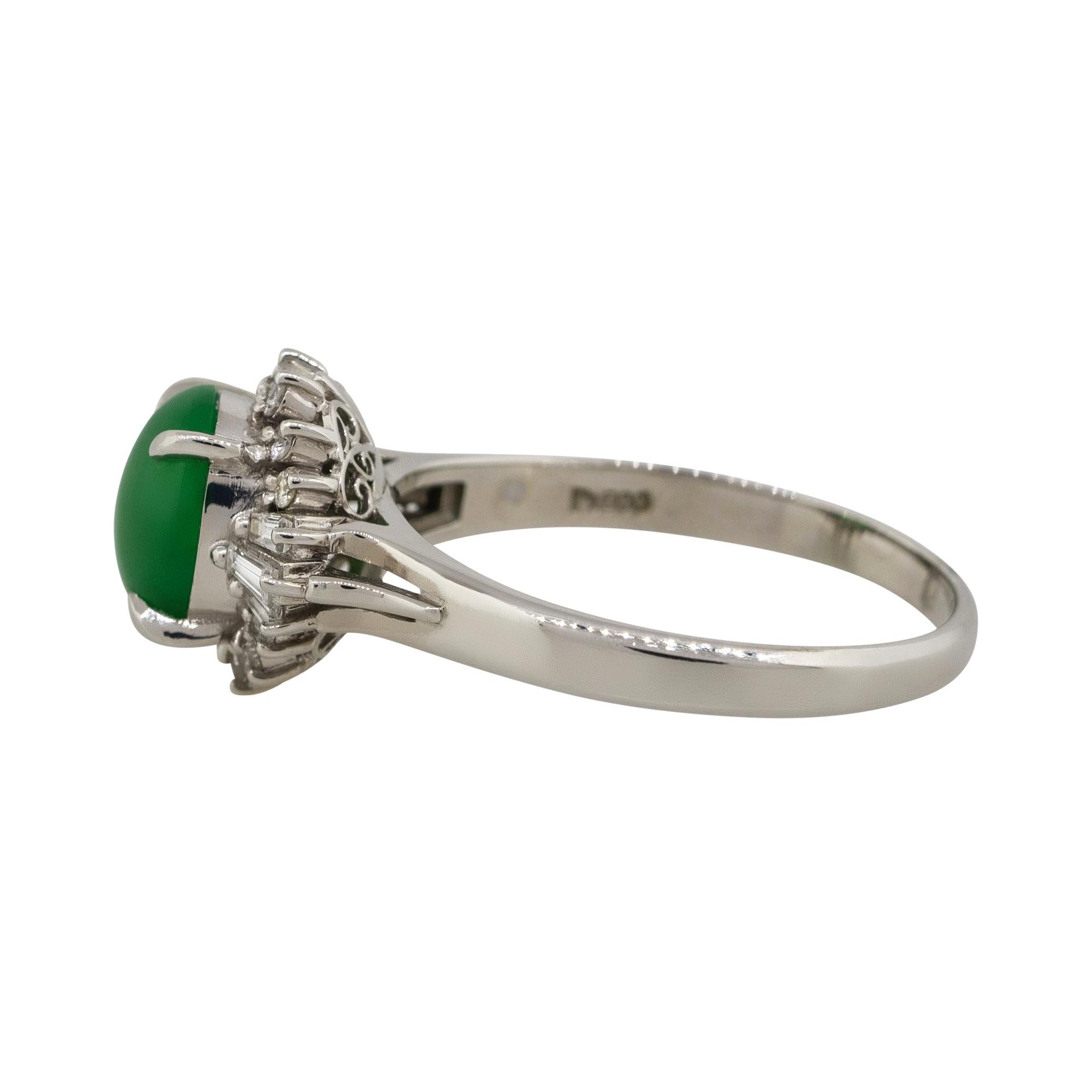 0.30 Carat Diamond Halo Jade Center Cabochon Cocktail Ring Platinum in Stock In Excellent Condition For Sale In Boca Raton, FL