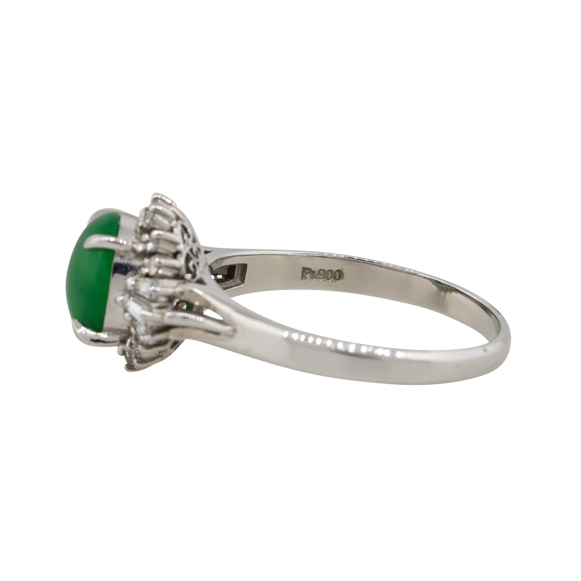 Women's 0.30 Carat Diamond Halo Jade Center Cabochon Cocktail Ring Platinum in Stock For Sale