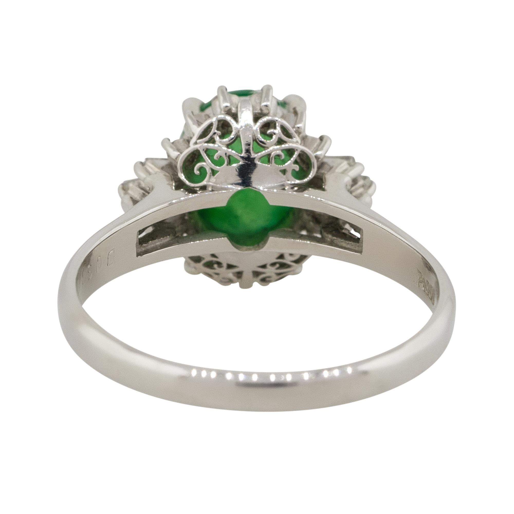 0.30 Carat Diamond Halo Jade Center Cabochon Cocktail Ring Platinum in Stock For Sale 1