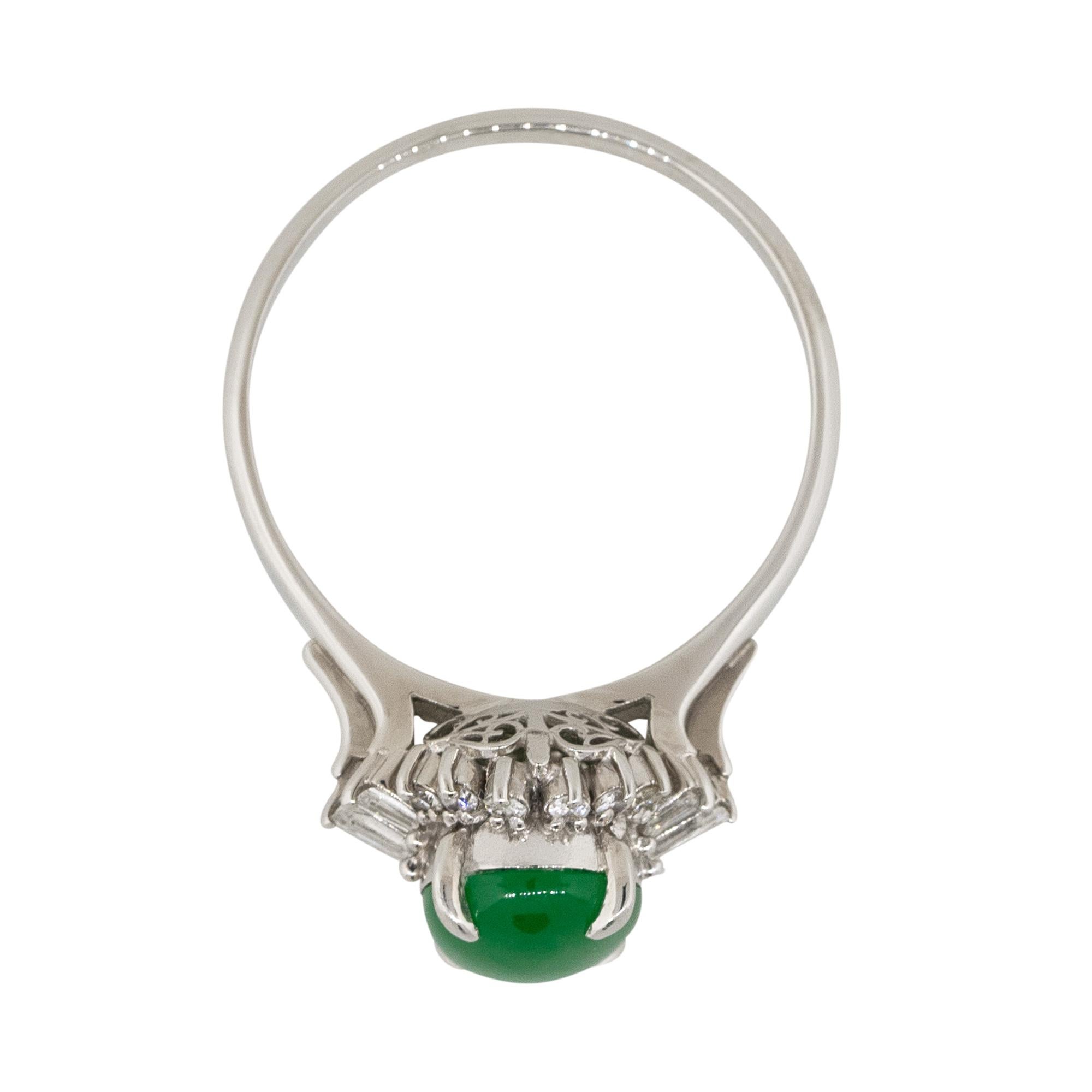 0.30 Carat Diamond Halo Jade Center Cabochon Cocktail Ring Platinum in Stock For Sale 2