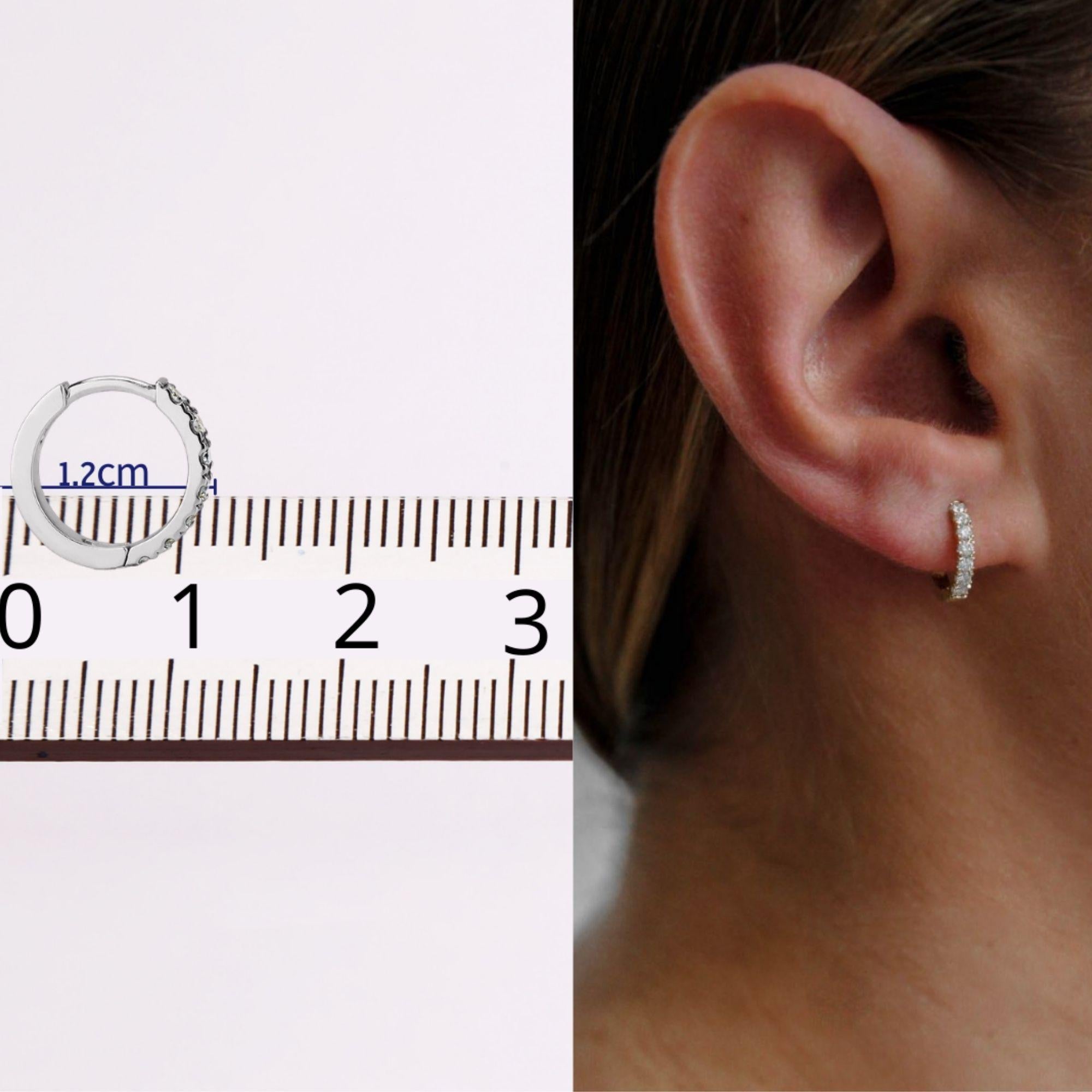Art Deco 0.30 Carat Diamond Huggie Hoop Earrings in 14K White Gold - Shlomit Rogel For Sale