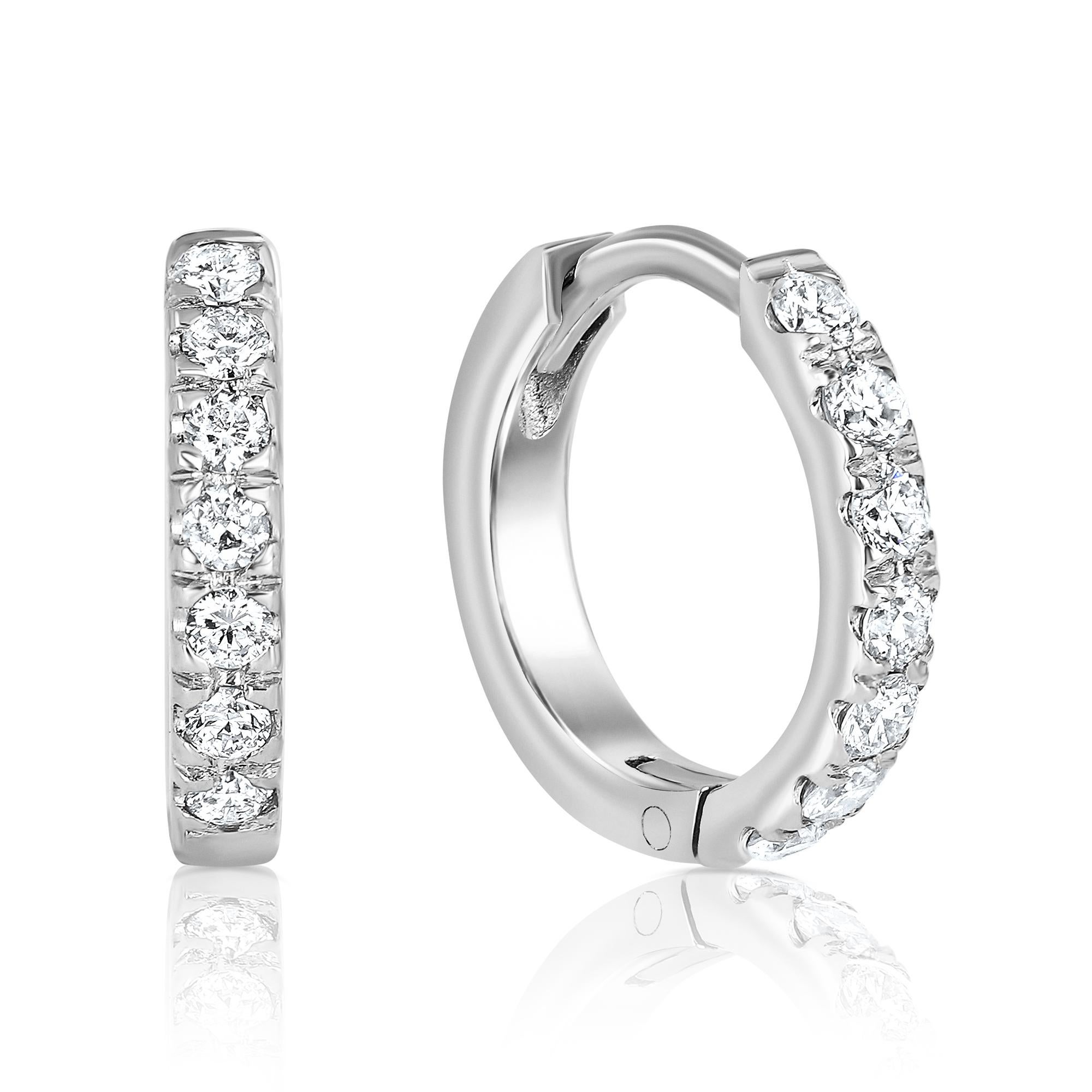 Boucles d'oreilles créoles Huggie en or blanc 14 carats et diamants de 0,30 carat - Shlomit Rogel