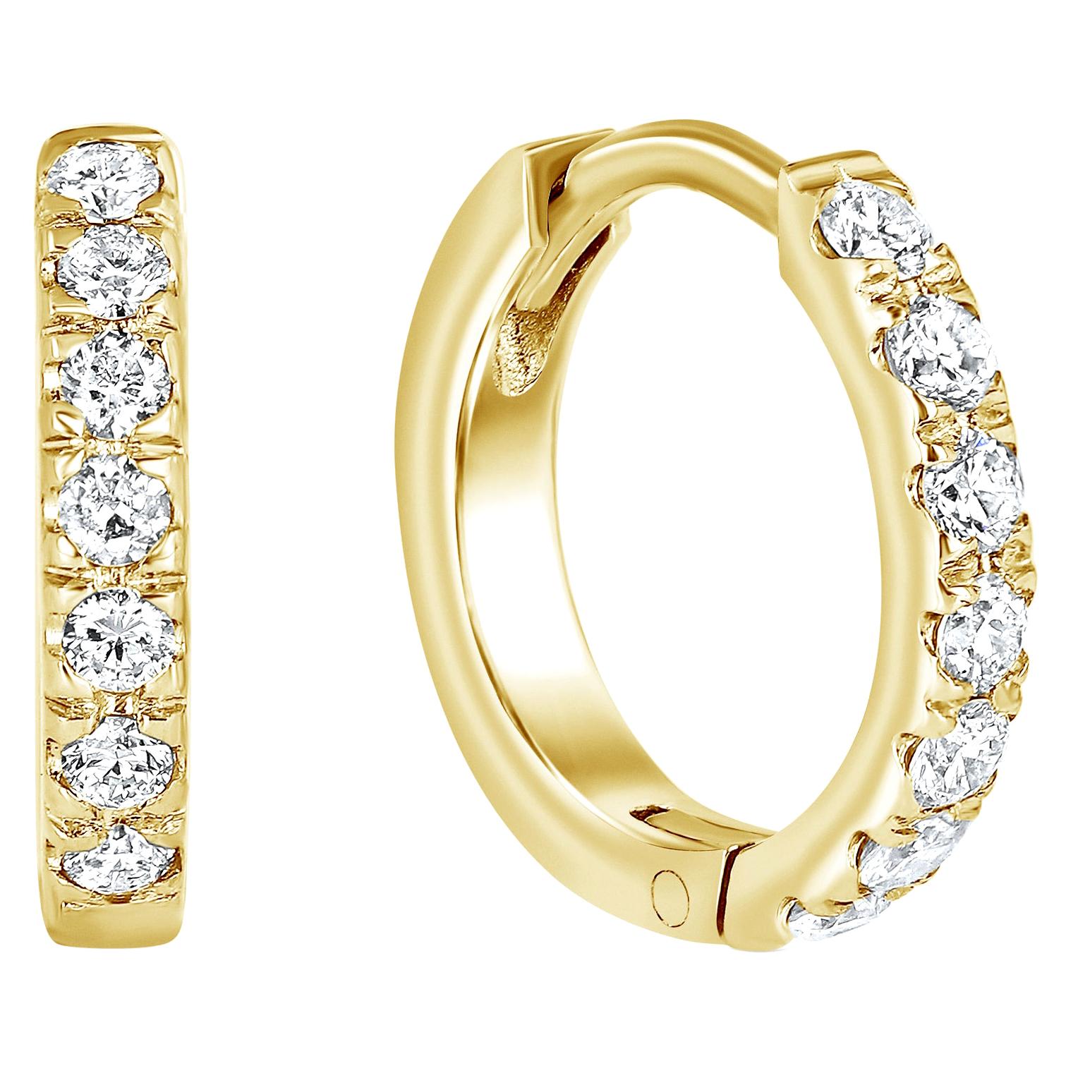 0.30 Carat Diamond Huggie Hoop Earrings in 14k Yellow Gold, Shlomit Rogel For Sale
