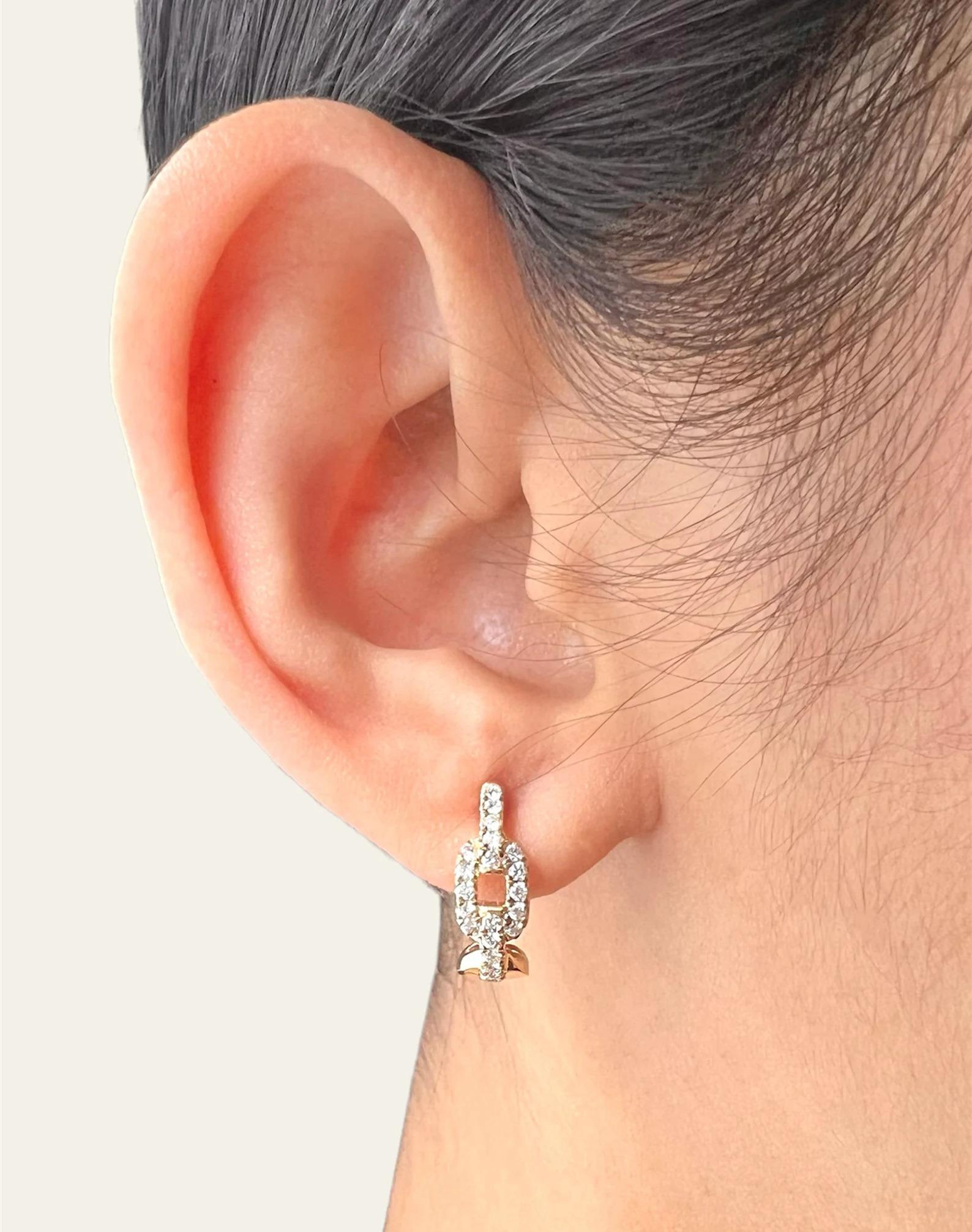 Women's or Men's 0.30 Carat Diamond Pave-Set Hoop Earrings in 14K Yellow Gold For Sale