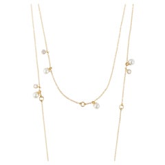 0.30 Carat Diamond Pearl 18kt Yellow Gold Long Chain Multi-Strand Necklace