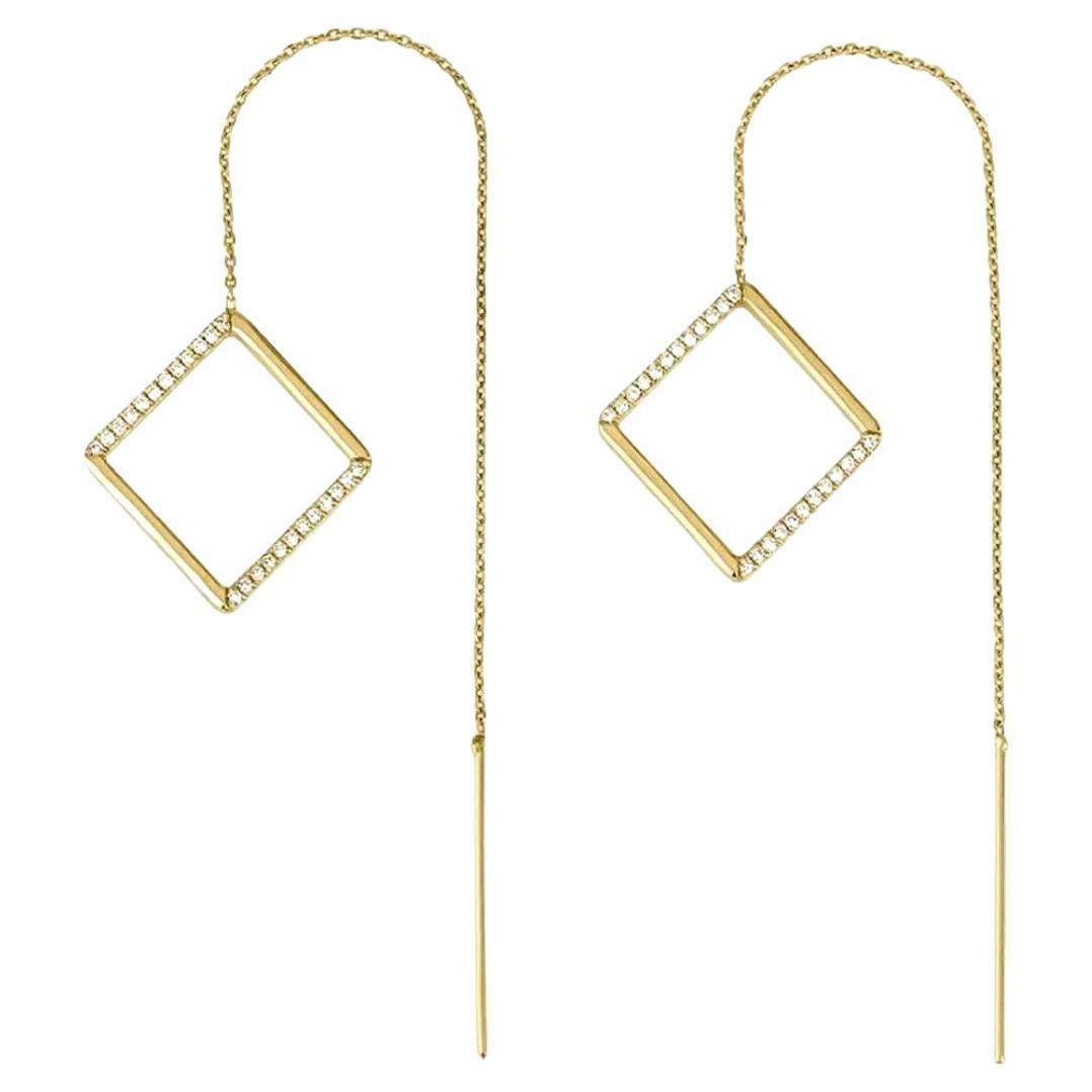 0.30 Carat Diamond Rhombus Threader Earrings in 14k Yellow Gold, Shlomit Rogel For Sale