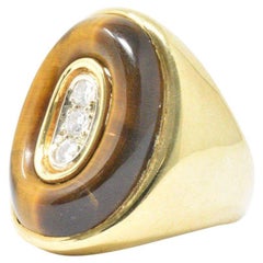 0.30 Carat Diamond Tiger's Eye and 18 Karat Gold Vintage Cocktail Ring
