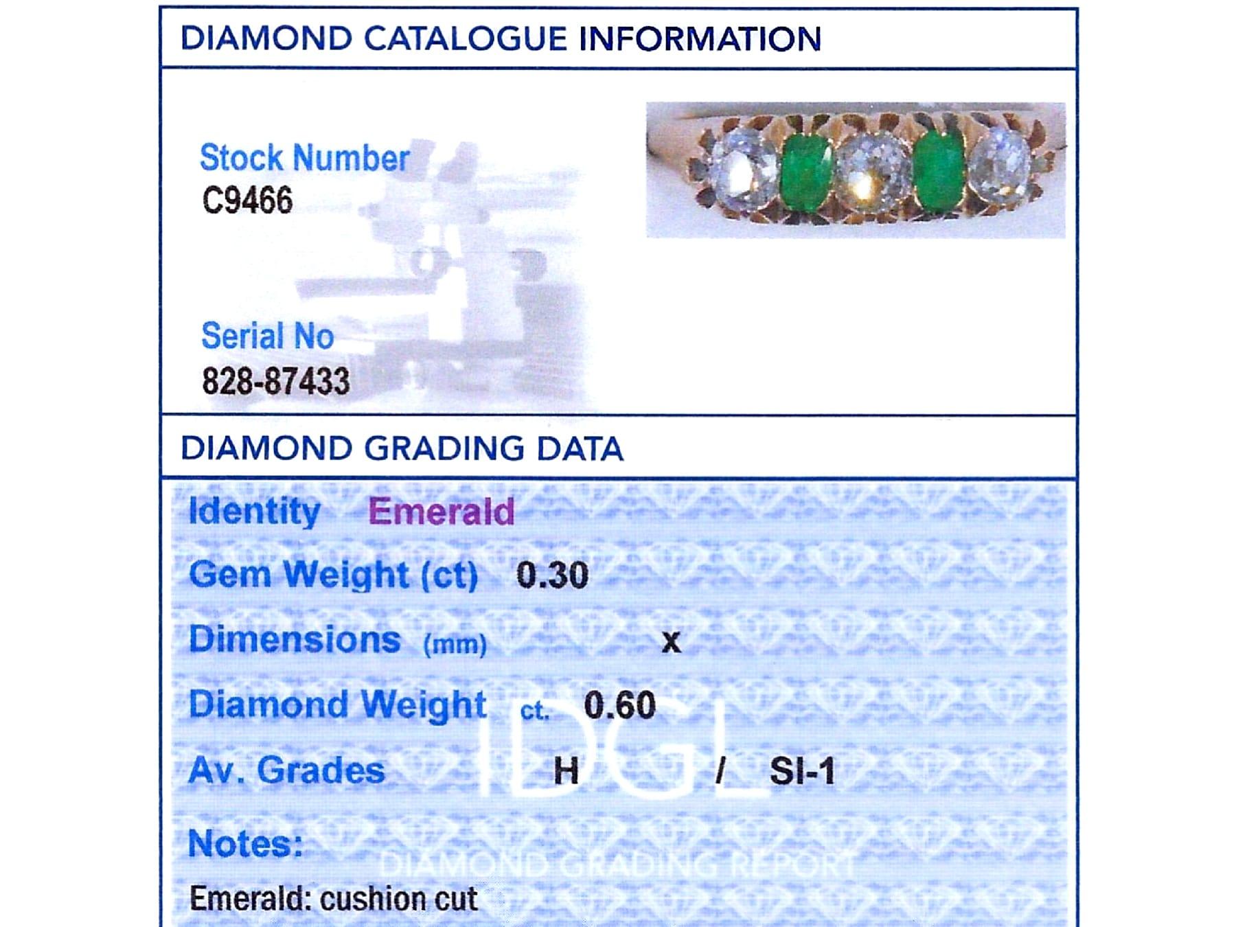 Anello con smeraldo da 0,30 carati e diamante da 0,60 carati in oro giallo 14k Circa 1925 in vendita 2