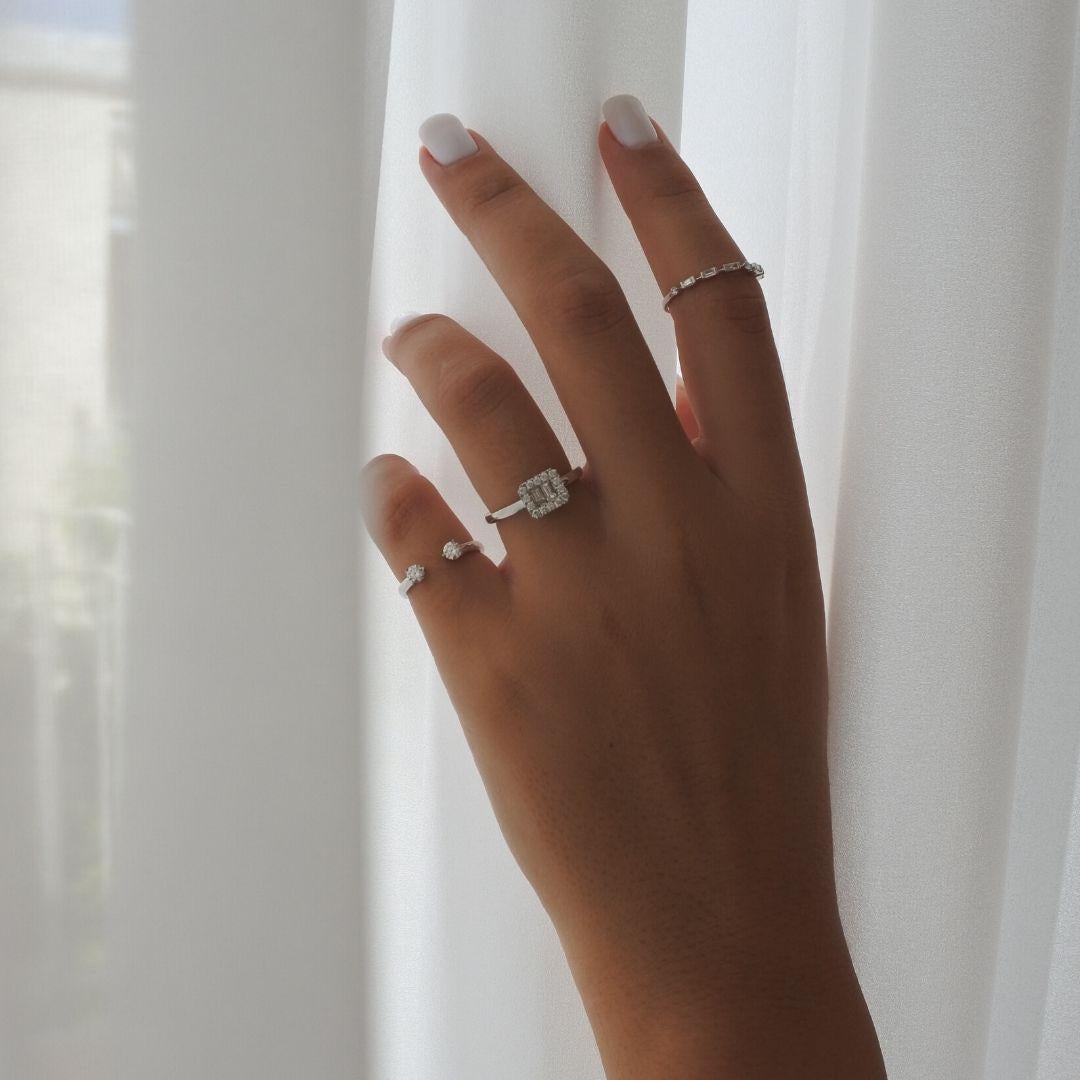 Women's 0.30 Carat Emerald Cut Halo Diamond Ring in 18K White Gold, Shlomit Rogel For Sale