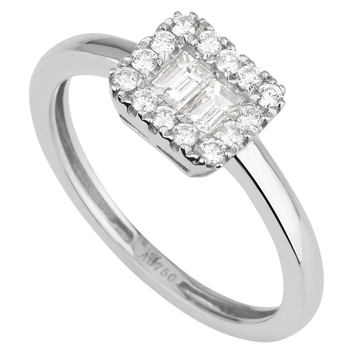 0.30 Carat Emerald Cut Halo Diamond Ring in 18K White Gold, Shlomit Rogel For Sale