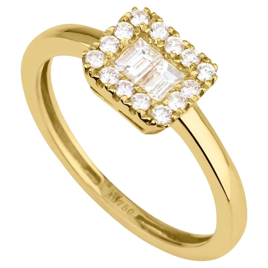 0.30 Carat Emerald Cut Halo Diamond Ring in 18k Yellow Gold, Shlomit Rogel For Sale