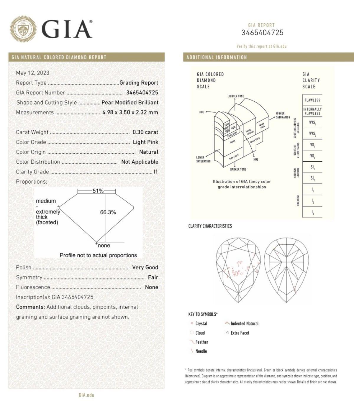 0.30 Carat Light Pink Pear cut diamond I1 Clarity GIA Certified For Sale 1